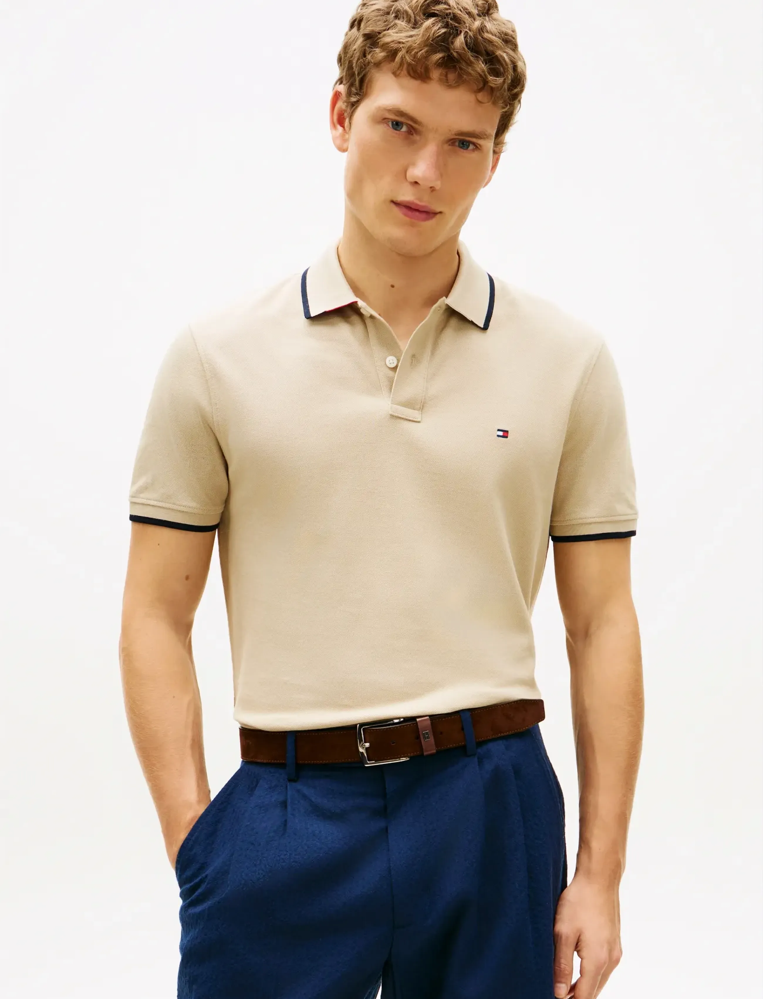 Tommy Hilfiger Pique Undercollar Reg Polo, L, Beige, Poloer > Kortærmede, Herre