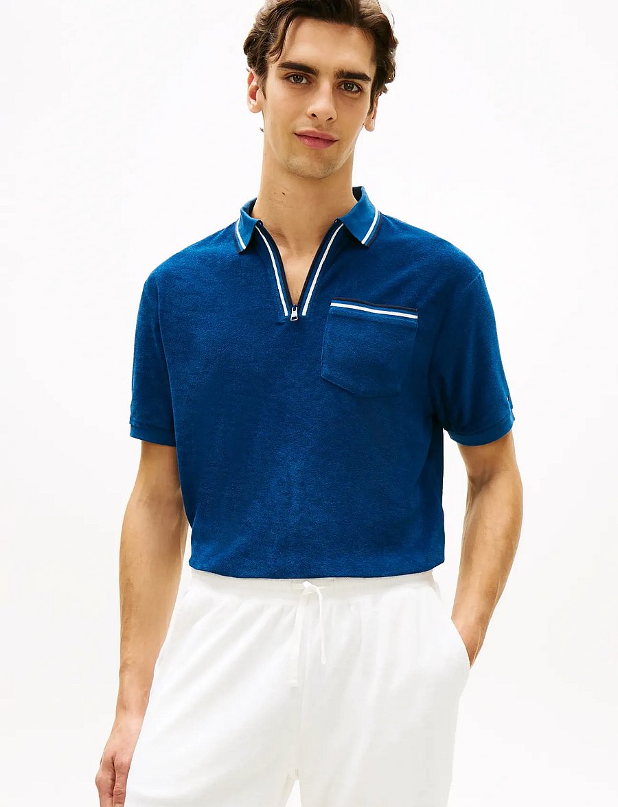 Tommy Hilfiger - TOWELLING ZIP CLASSIC FIT - kortærmede poloer - blue jean - 0