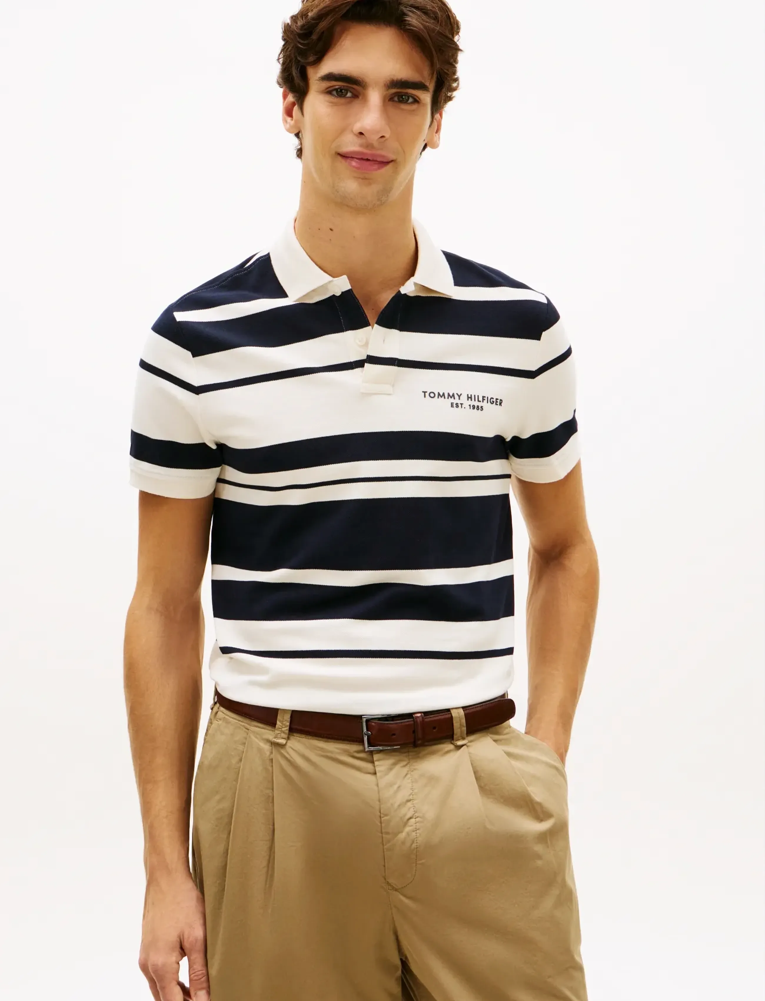 Tommy Hilfiger PIQUE MULTI STRIPE REG POLO - Tommy Hilfiger - IVORY PETAL   DESERT SKY / navy