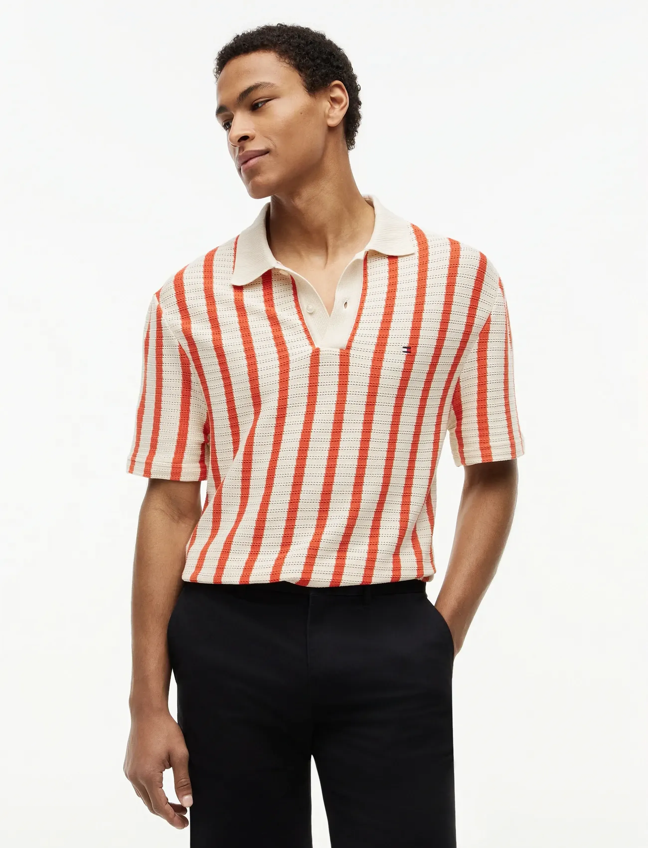 Tommy Hilfiger OPEN KNIT RELAXED FIT POLO - Frühlingsgarderobe - MUSLIN   BRILLIANT ORANGE / red