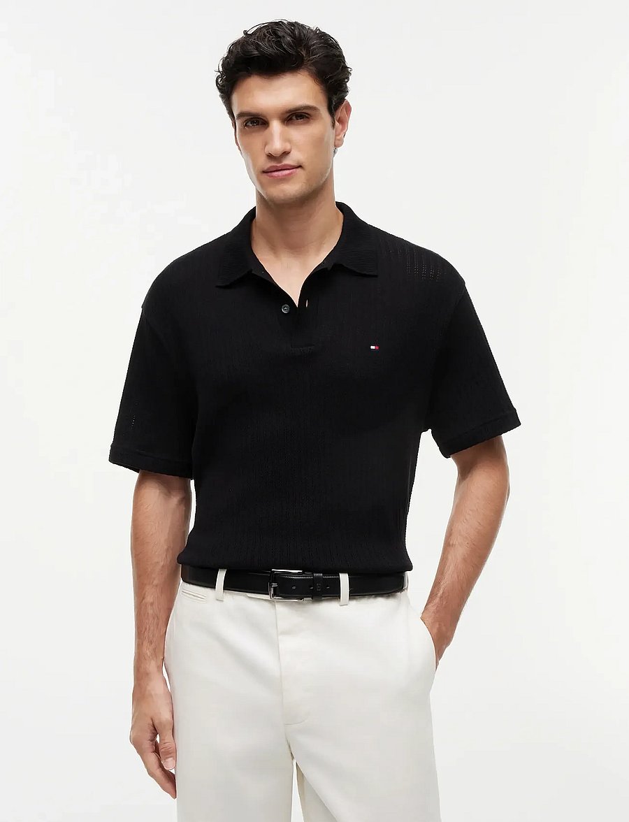 Tommy Hilfiger - OPEN KNIT RELAXED FIT POLO - polostrik - black - 0