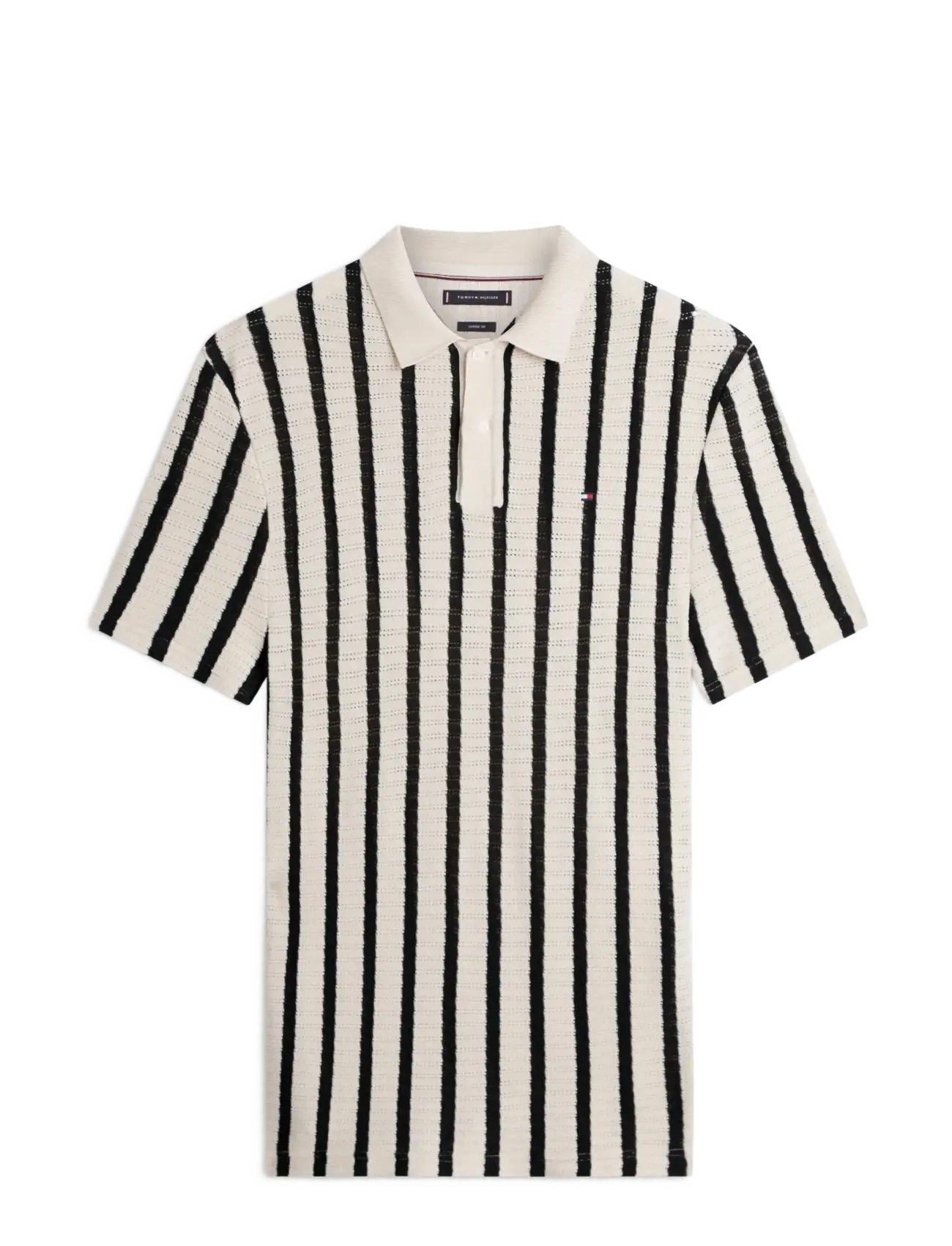 Tommy Hilfiger OPEN KNIT RELAXED FIT POLO - Neulotut poolot - MUSLIN   BLACK / cream