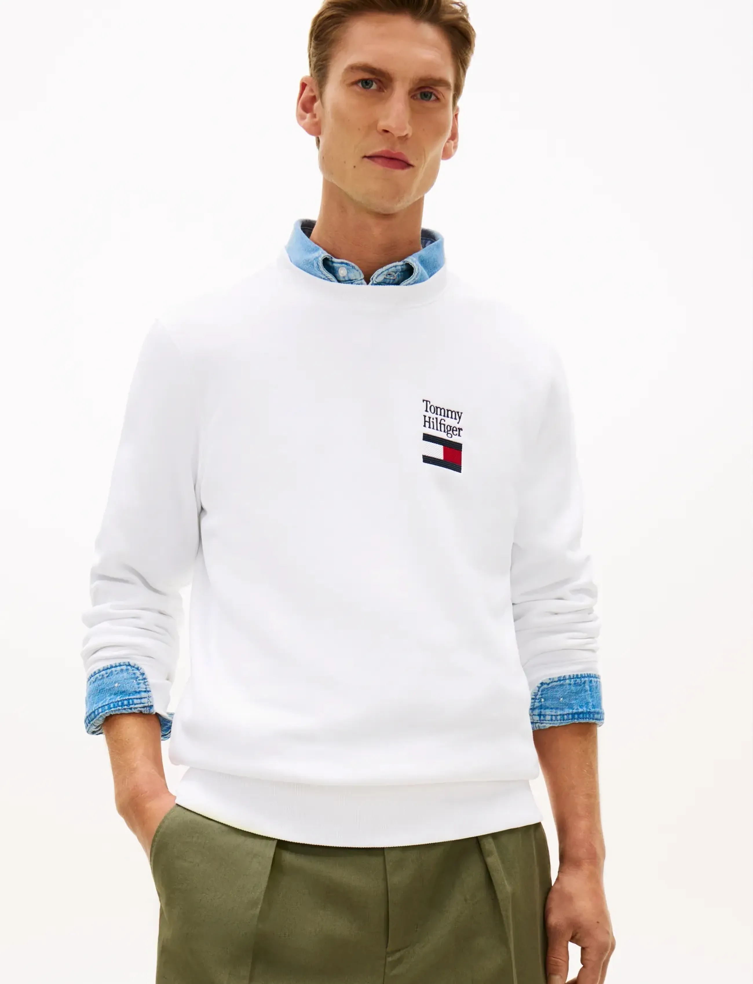 Tommy Hilfiger TOMMY EMBRO FLAG SWEATSHIRT - Tøj - WHITE / white