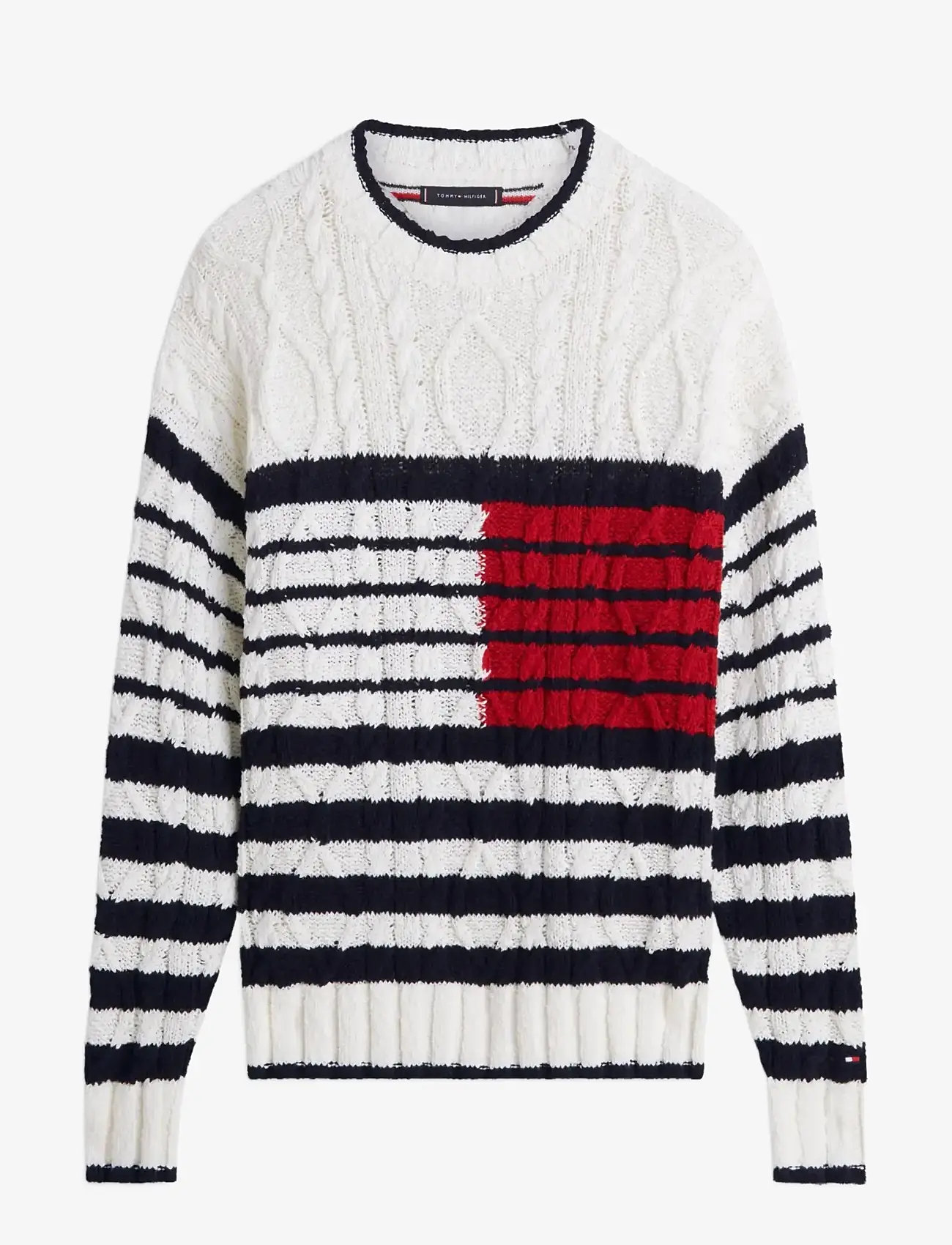 Tommy Hilfiger - BRETON FLAG CABLE CREW - strik med rund hals - ivory petal desert sky medium red - 1