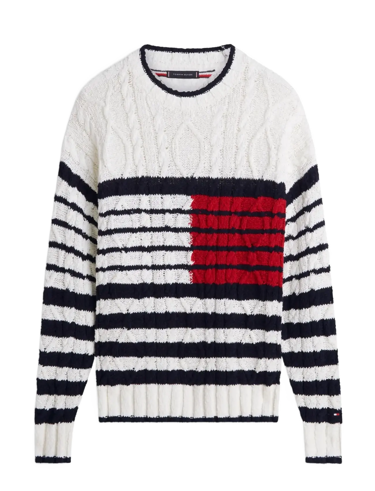 Tommy Hilfiger BRETON FLAG CABLE CREW - Nyheter - IVORY PETAL DESERT SKY MEDIUM RED / white