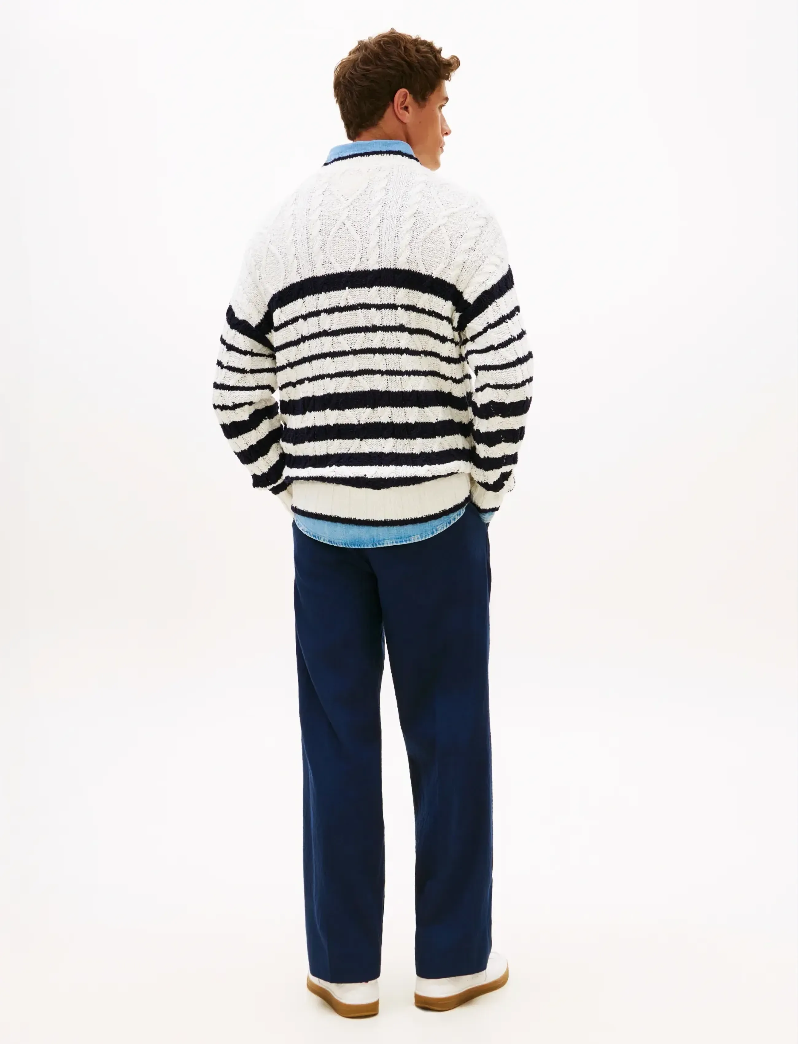 Tommy Hilfiger - BRETON FLAG CABLE CREW - rundhals - ivory petal desert sky medium red - 2