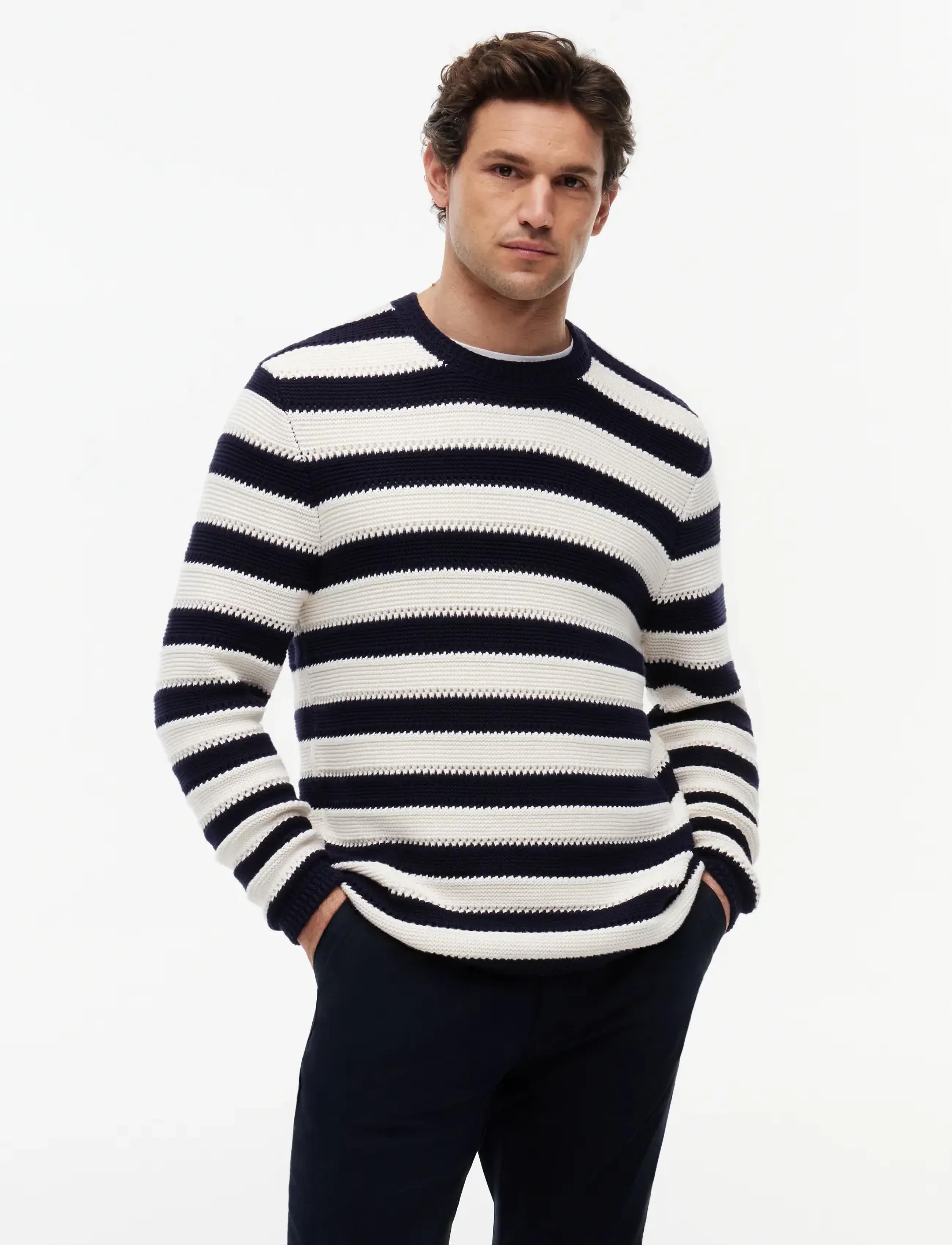 Tommy Hilfiger CROCHET BLOCK STRIPE CREW NECK - Tommy Hilfiger - DESERT SKY IVORY PETAL / navy