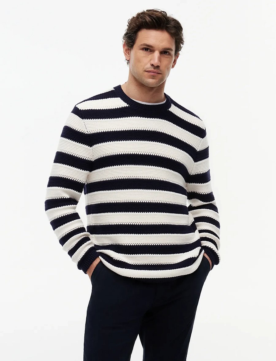 Tommy Hilfiger - CROCHET BLOCK STRIPE CREW NECK - rundhals - desert sky ivory petal - 0