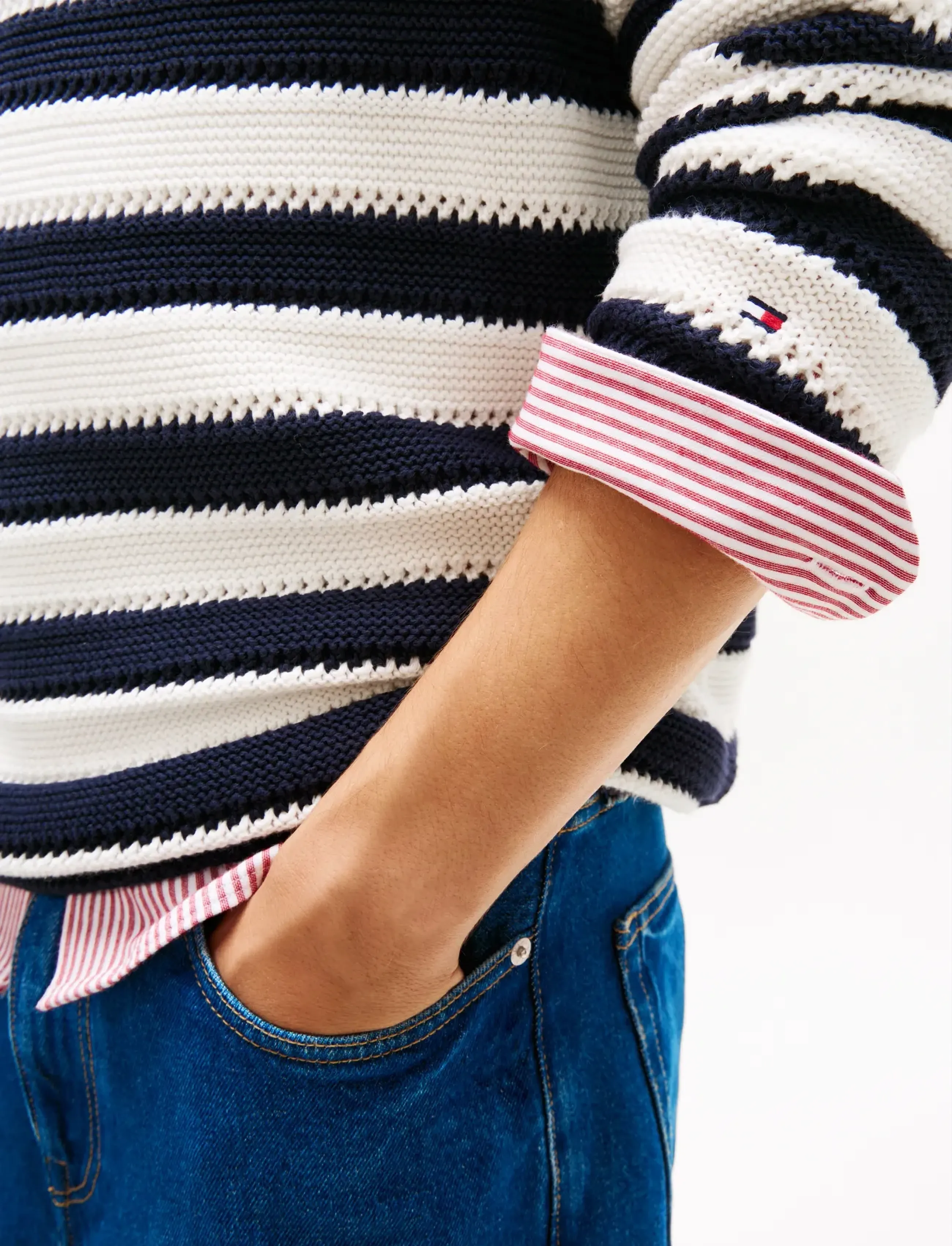 Tommy Hilfiger - CROCHET BLOCK STRIPE CREW NECK - round necks - desert sky ivory petal - 5