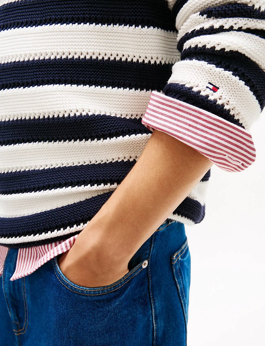 Tommy Hilfiger - CROCHET BLOCK STRIPE CREW NECK - rundhals - desert sky ivory petal - 5
