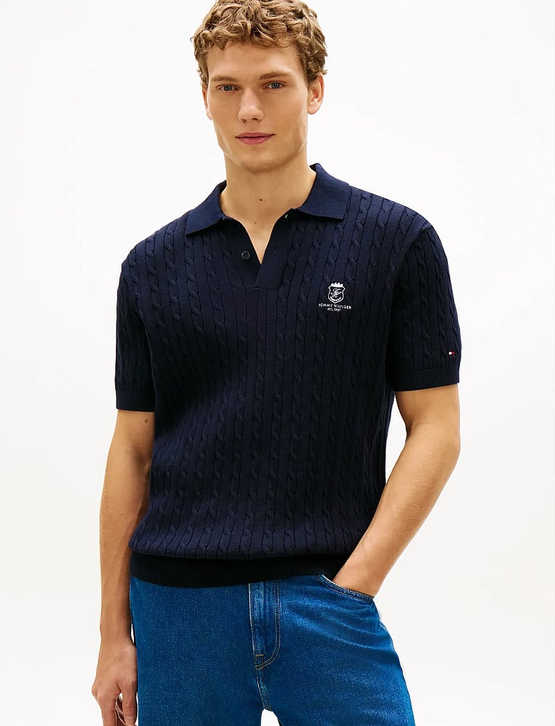 Tommy Hilfiger - CABLE SHORT SLEEVE POLO - gestrickte polohemden - desert sky - 0