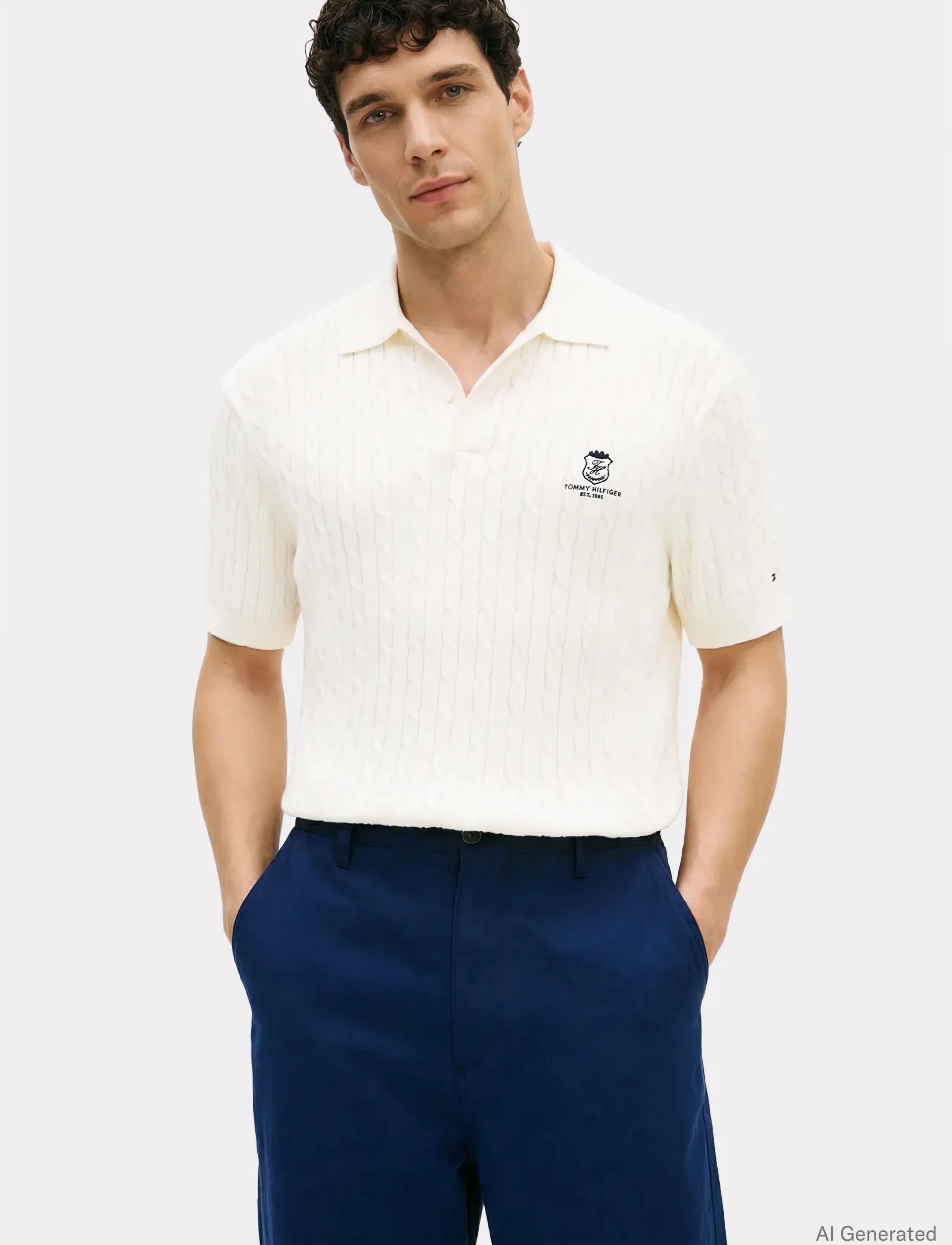 Tommy Hilfiger CABLE SHORT SLEEVE POLO - Clothing - IVORY PETAL / cream