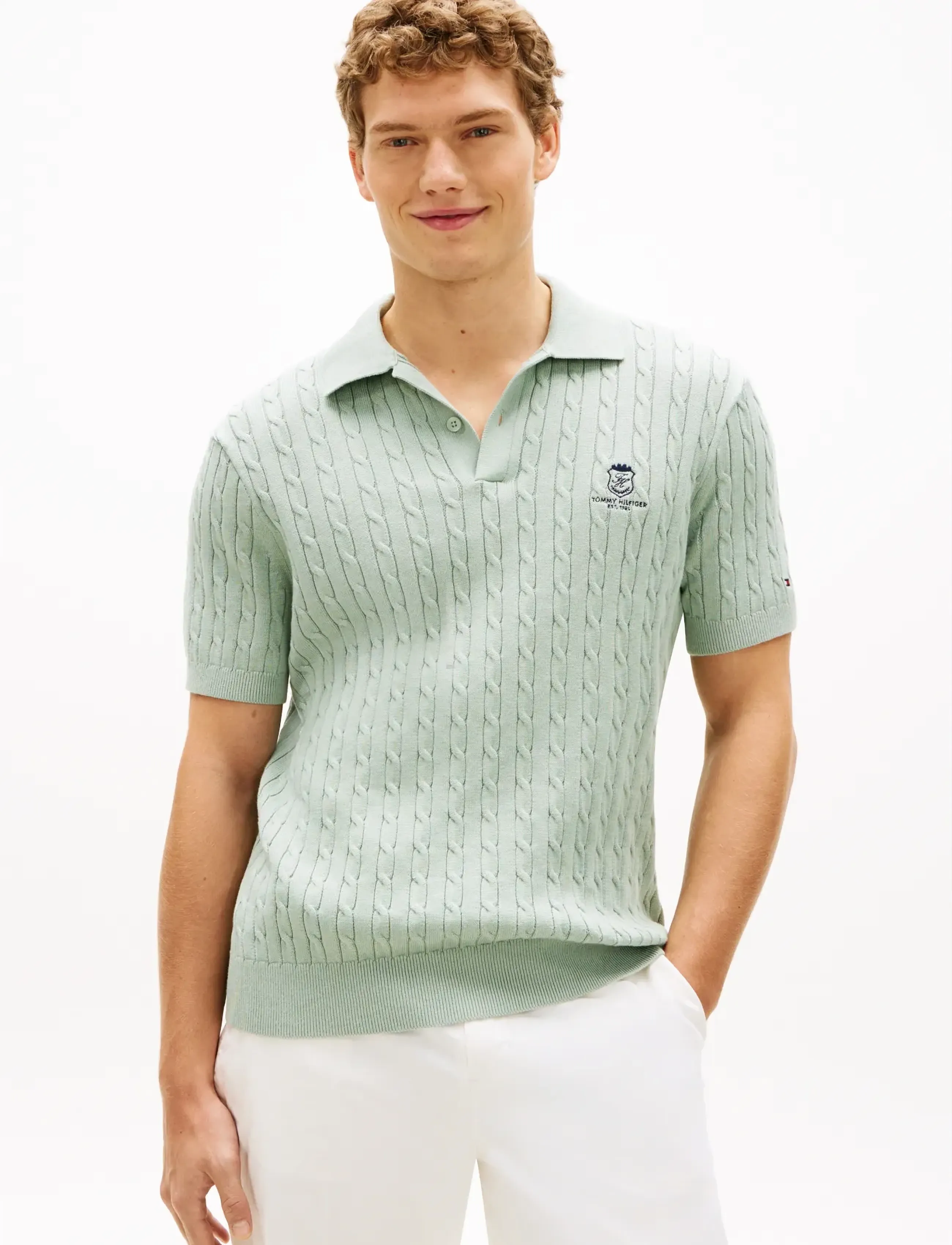 Tommy Hilfiger CABLE SHORT SLEEVE POLO - Clothing - MINTY GREY / green