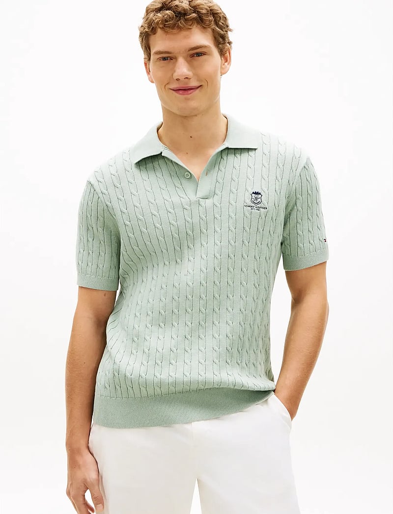 Tommy Hilfiger - CABLE SHORT SLEEVE POLO - kootud polosärgid - minty grey - 0