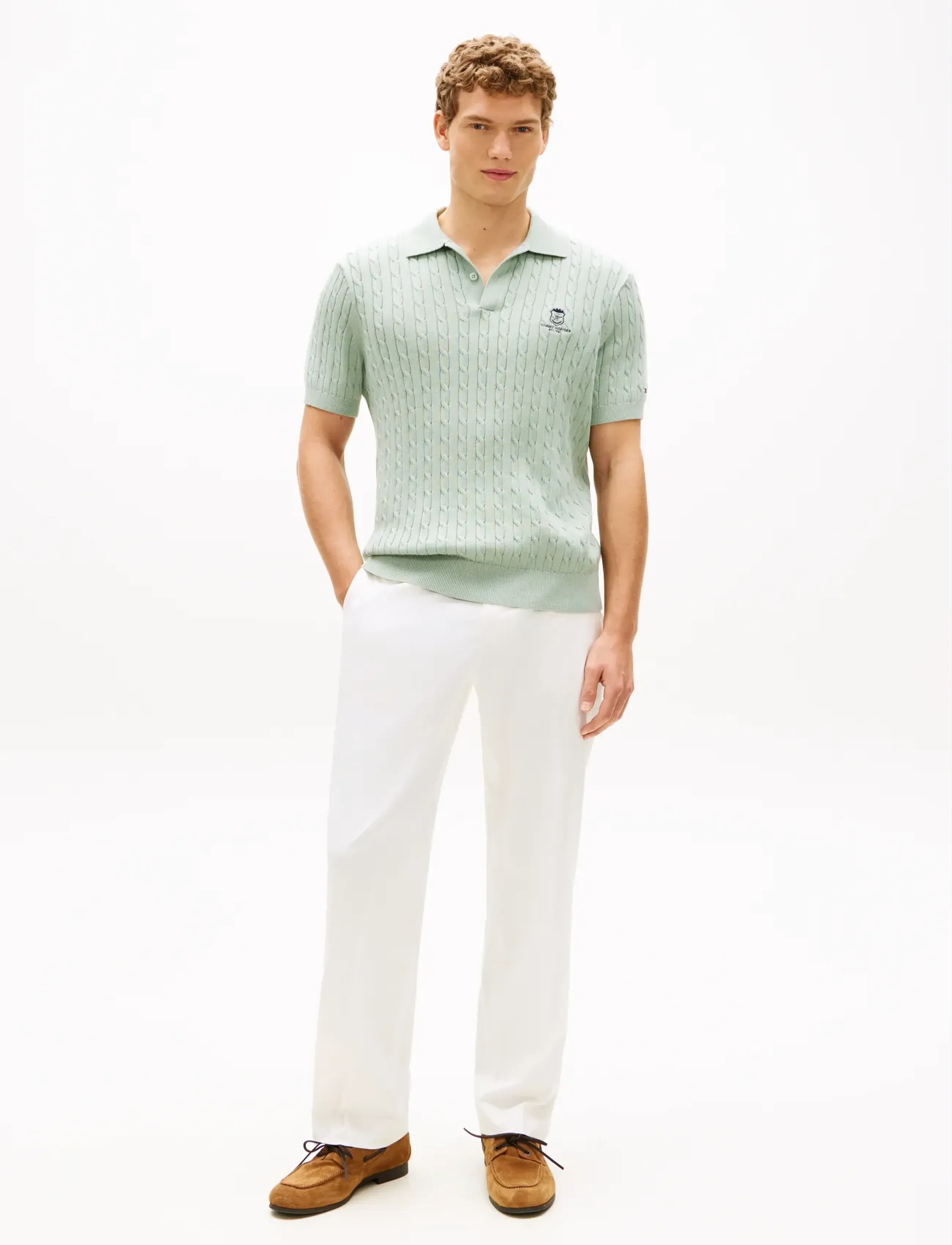 Tommy Hilfiger - CABLE SHORT SLEEVE POLO - kootud polosärgid - minty grey - 3