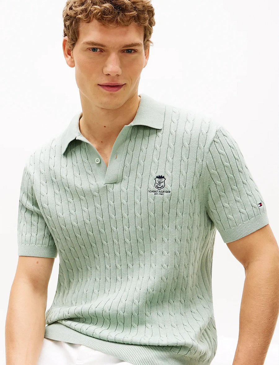 Tommy Hilfiger - CABLE SHORT SLEEVE POLO - kootud polosärgid - minty grey - 4
