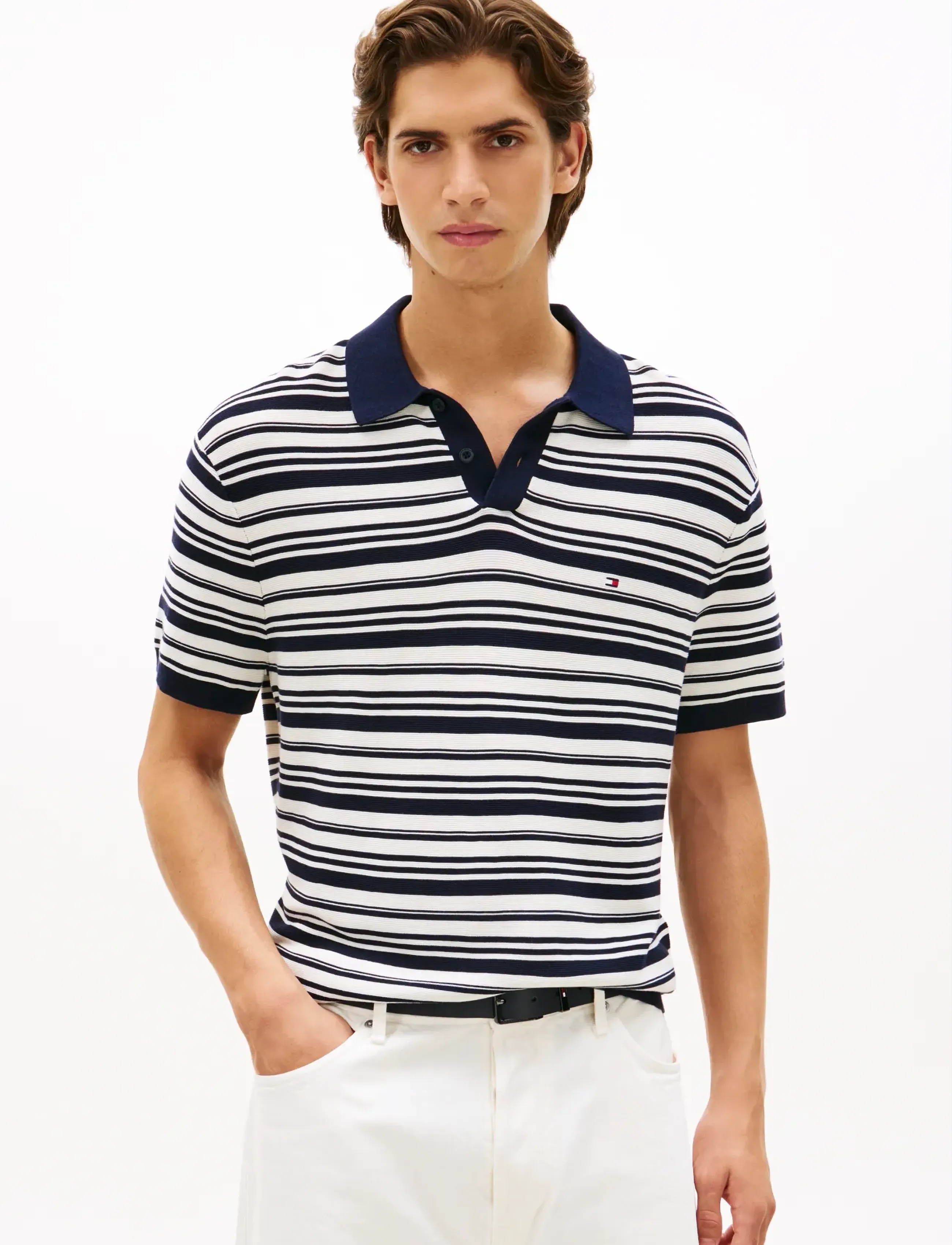 Tommy Hilfiger COOL TOUCH STRUCTURE SS POLO - Pikéer - DESERT SKY IVORY PETAL MULTI / navy