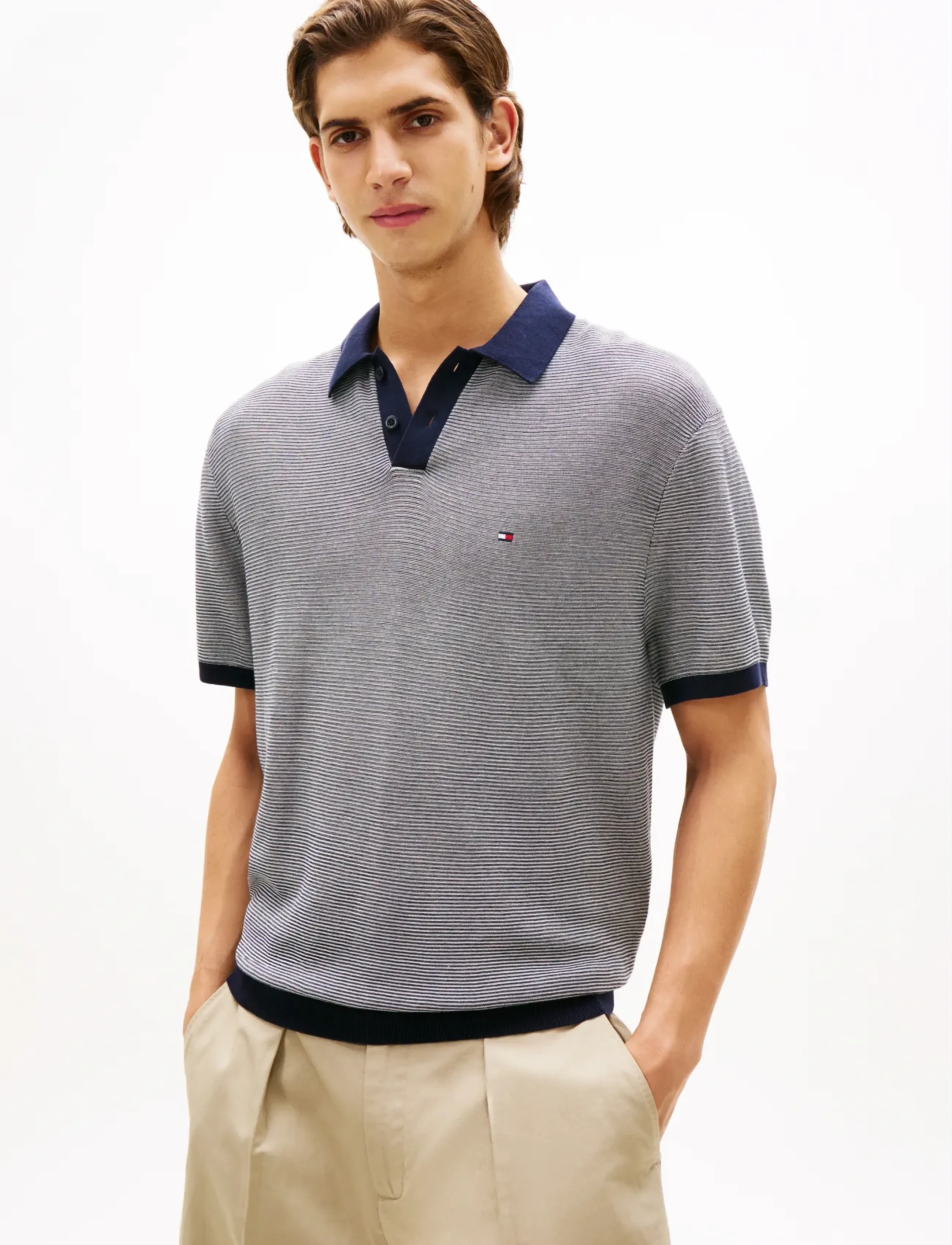 Tommy Hilfiger COOL TOUCH STRUCTURE SS POLO - Pikéer - DESERT SKY IVORY PETAL / navy