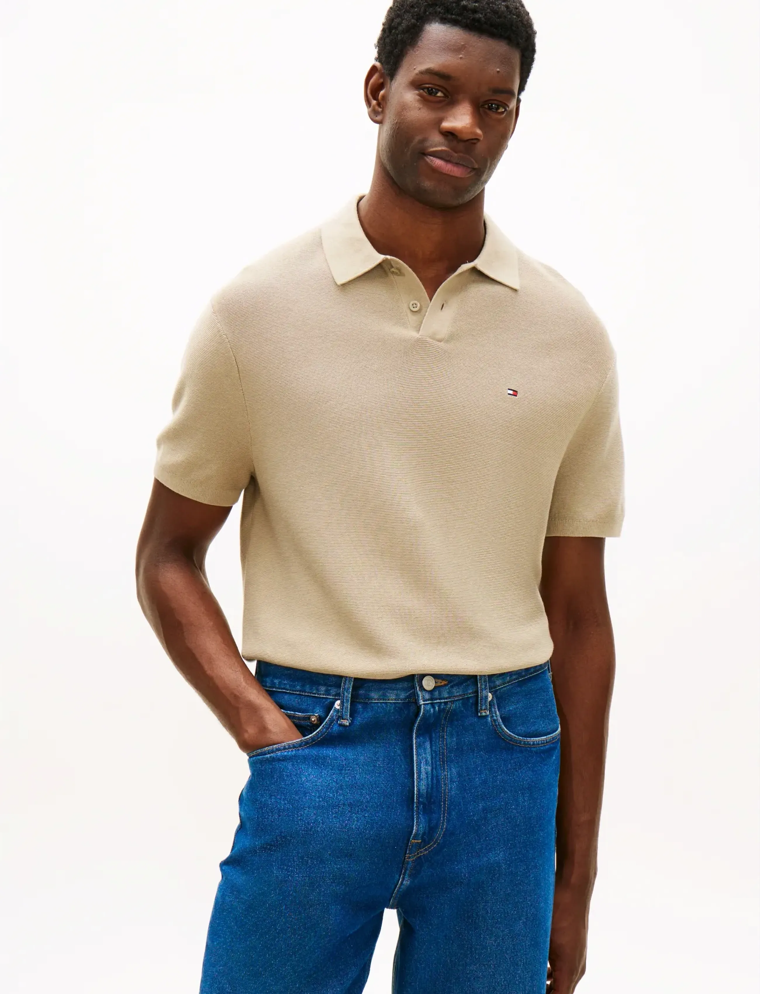 Tommy Hilfiger Cool Touch Structure Ss Polo, M, Beige, Poloer > Kortærmede, Herre