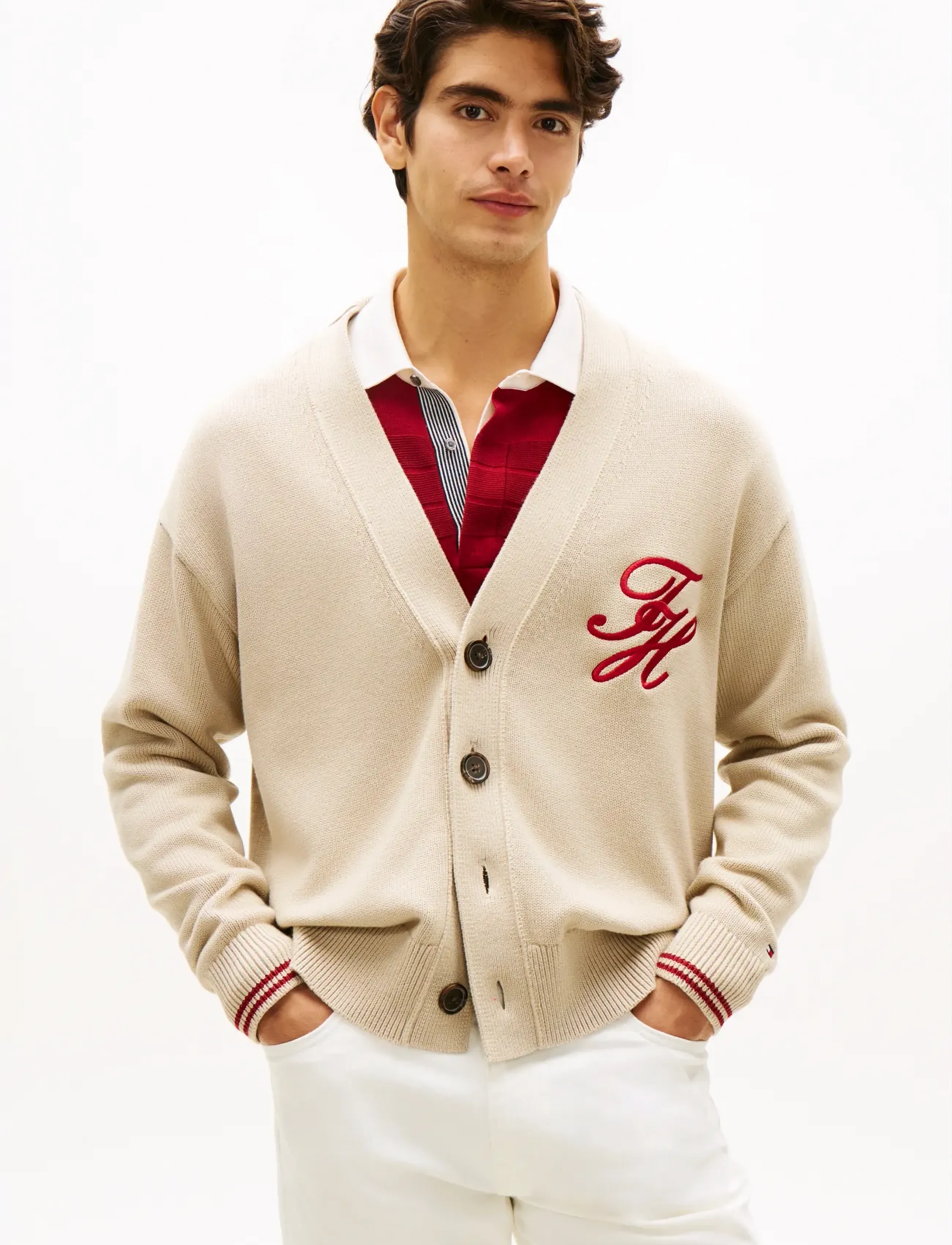 Tommy Hilfiger Chunky Cotton Cardigan, M, Cream, Strik > Cardigans, Herre