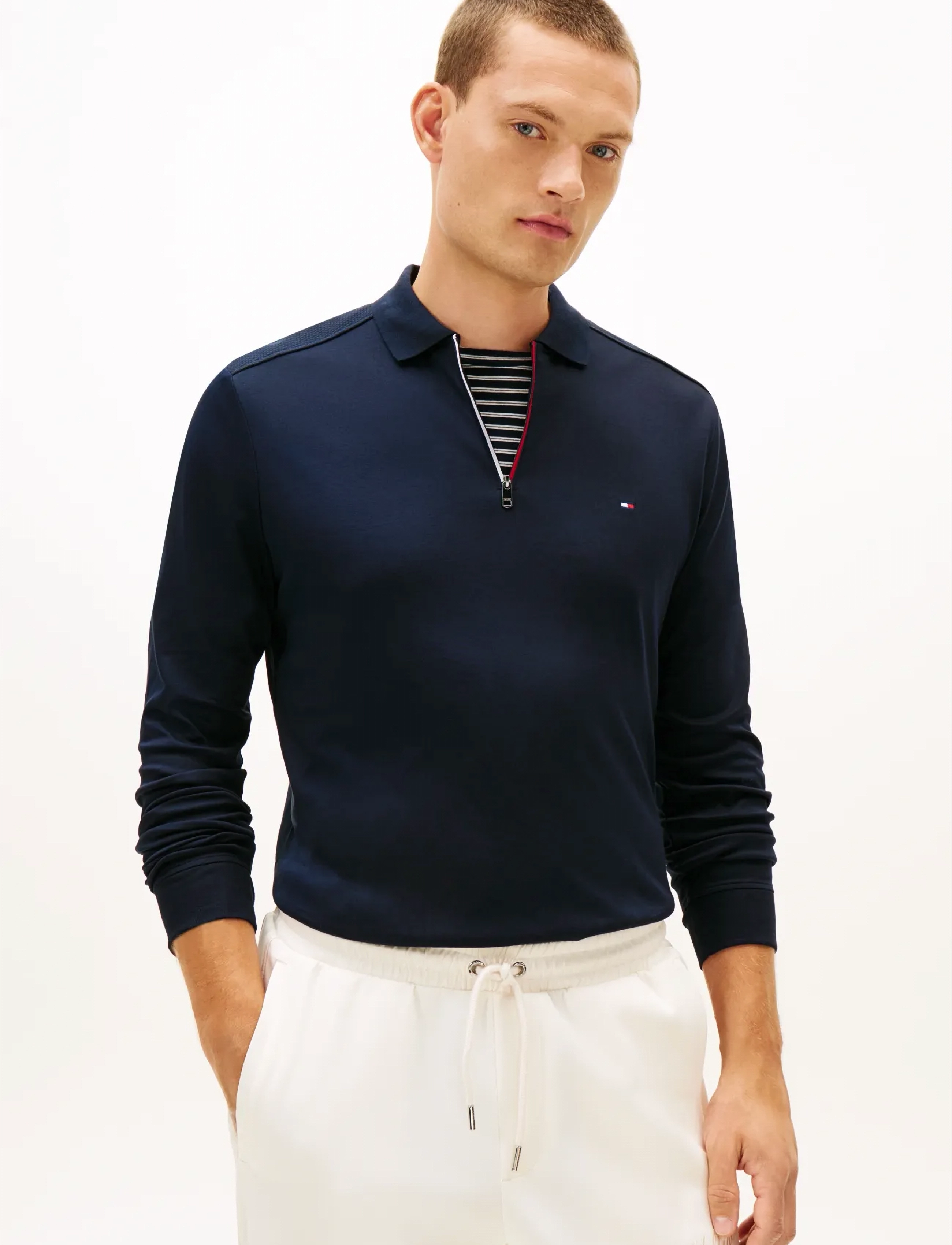 Tommy Hilfiger LS LIQUID RWB ZIP REG POLO - Preppy - DESERT SKY / navy