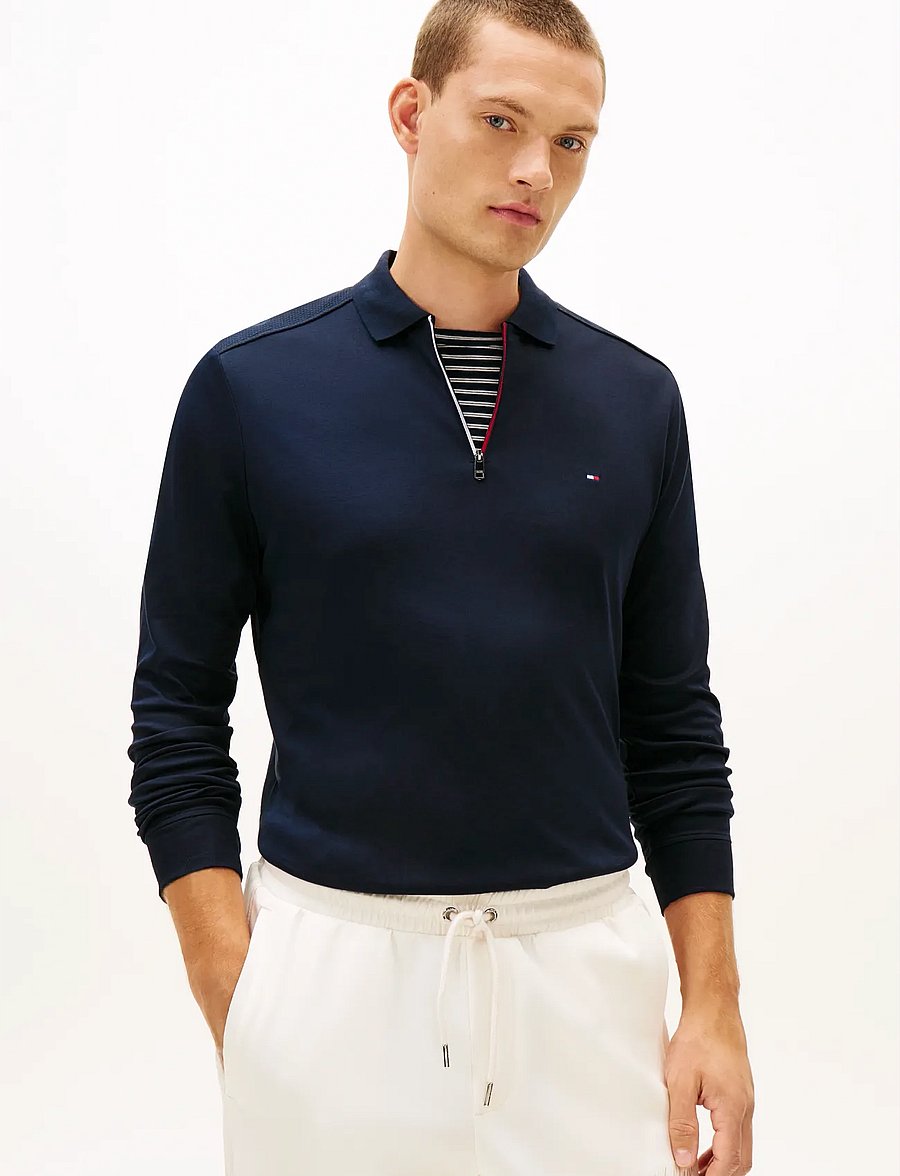 Tommy Hilfiger - LS LIQUID RWB ZIP REG POLO - langärmelige strick-polohemden - desert sky - 0
