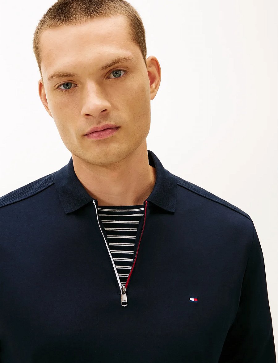 Tommy Hilfiger - LS LIQUID RWB ZIP REG POLO - langärmelige strick-polohemden - desert sky - 4