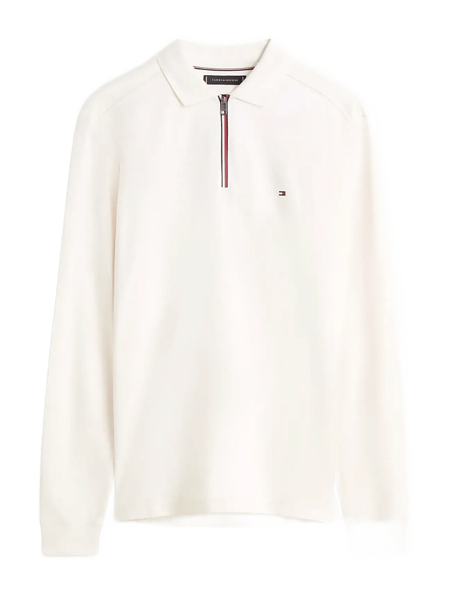 Tommy Hilfiger - LS LIQUID RWB ZIP REG POLO - long-sleeved knitted polos - ivory petal - 1