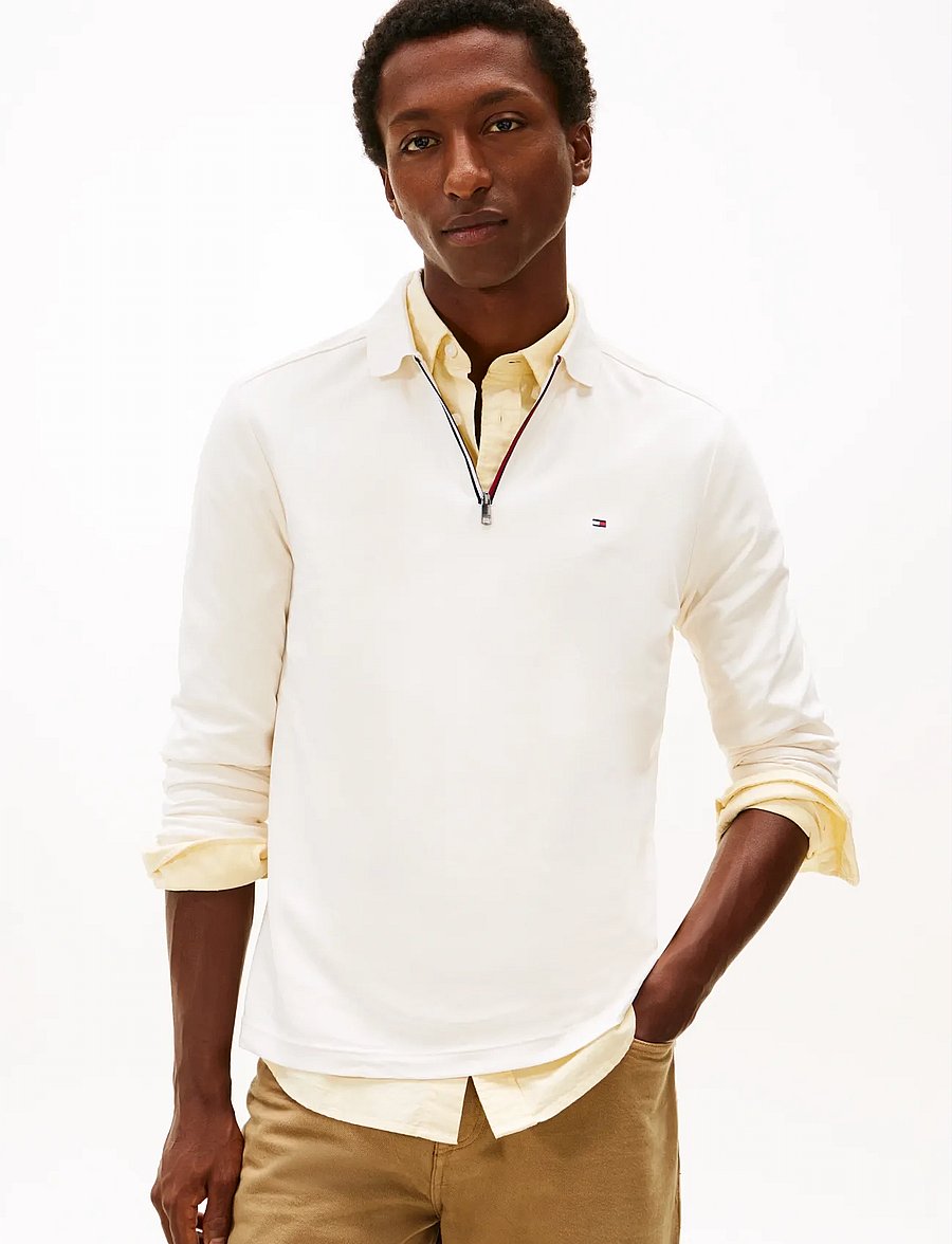 Tommy Hilfiger - LS LIQUID RWB ZIP REG POLO - long-sleeved knitted polos - ivory petal - 0