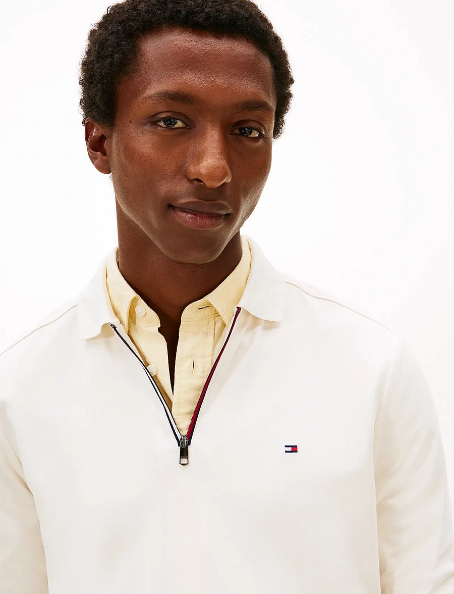 Tommy Hilfiger - LS LIQUID RWB ZIP REG POLO - long-sleeved knitted polos - ivory petal - 4