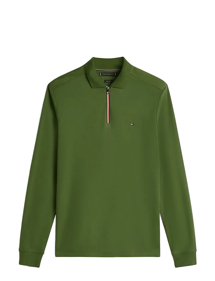 Tommy Hilfiger - LS LIQUID RWB ZIP REG POLO - langärmelige strick-polohemden - mountain pine - 1
