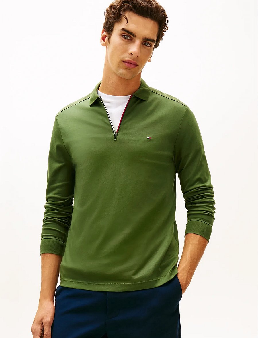 Tommy Hilfiger - LS LIQUID RWB ZIP REG POLO - langärmelige strick-polohemden - mountain pine - 0