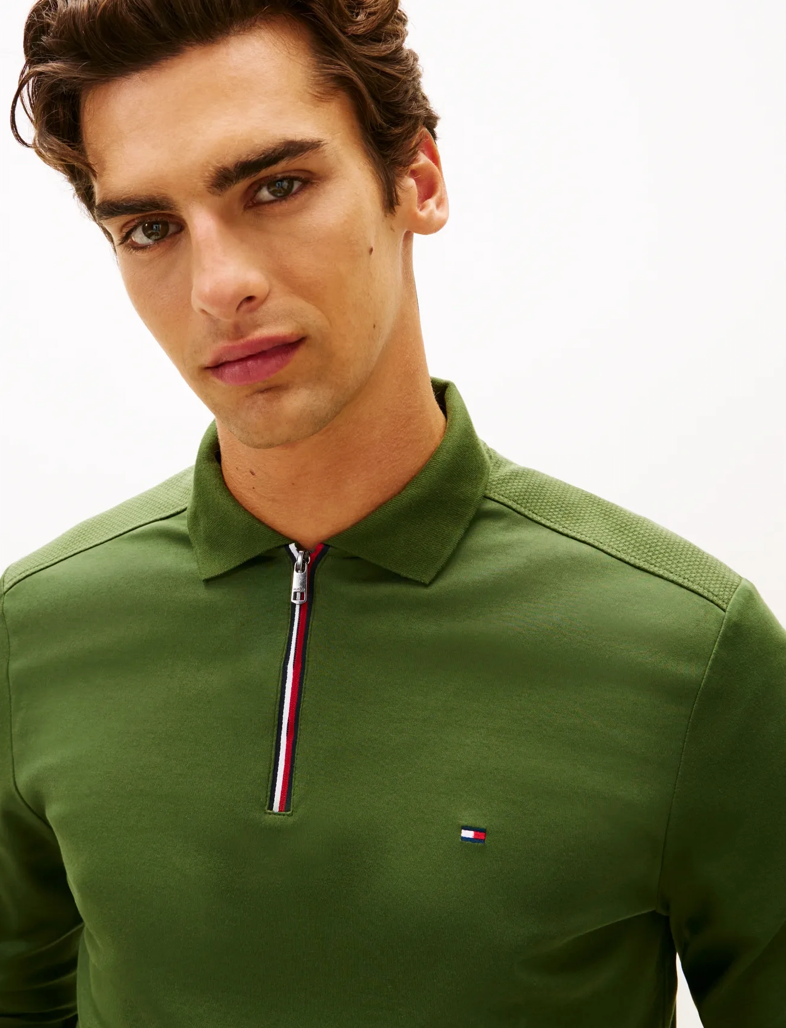 Tommy Hilfiger - LS LIQUID RWB ZIP REG POLO - pikkade varrukatega kootud polosärgid - mountain pine - 4