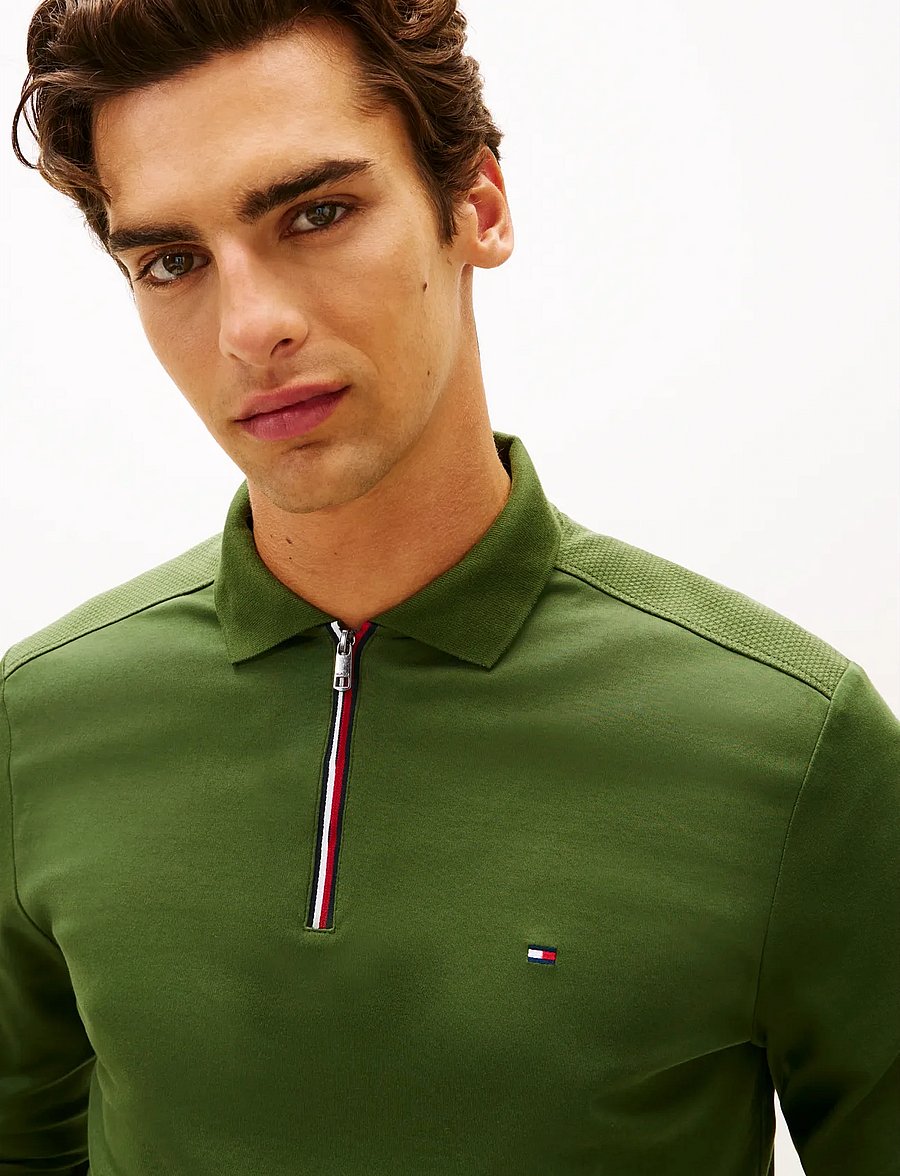 Tommy Hilfiger - LS LIQUID RWB ZIP REG POLO - langärmelige strick-polohemden - mountain pine - 4