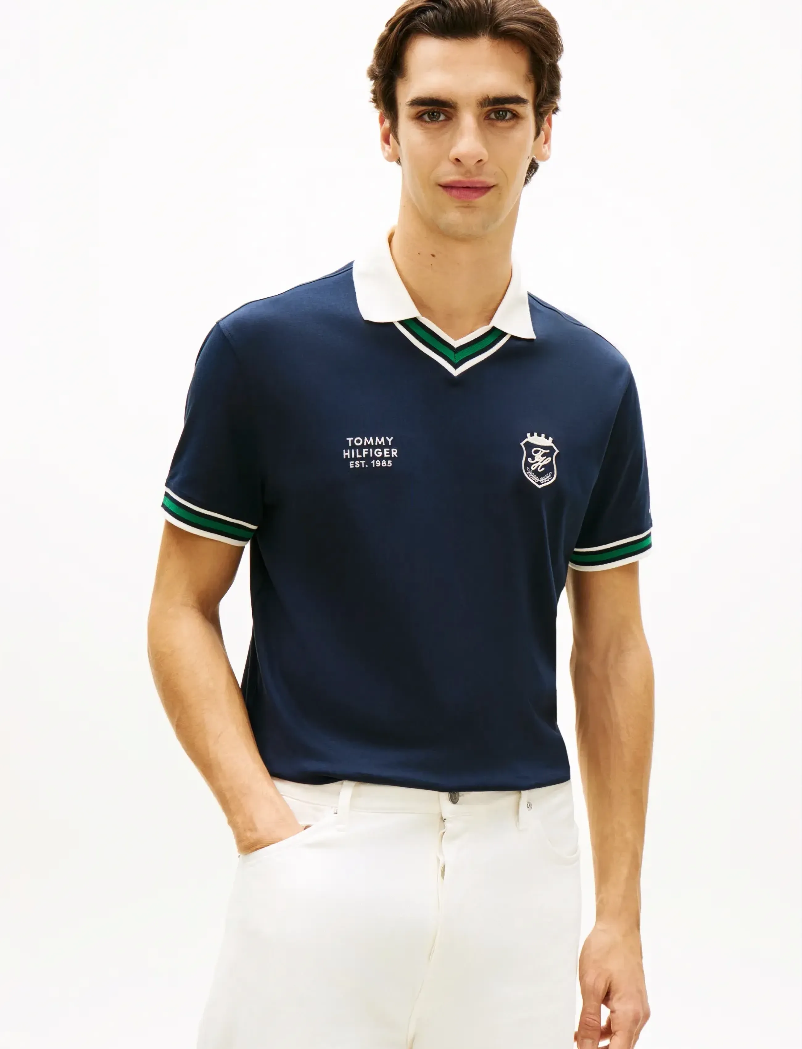 Tommy Hilfiger V NECK PIQUE RELAXED FIT POLO - Pikéer - DESERT SKY / navy