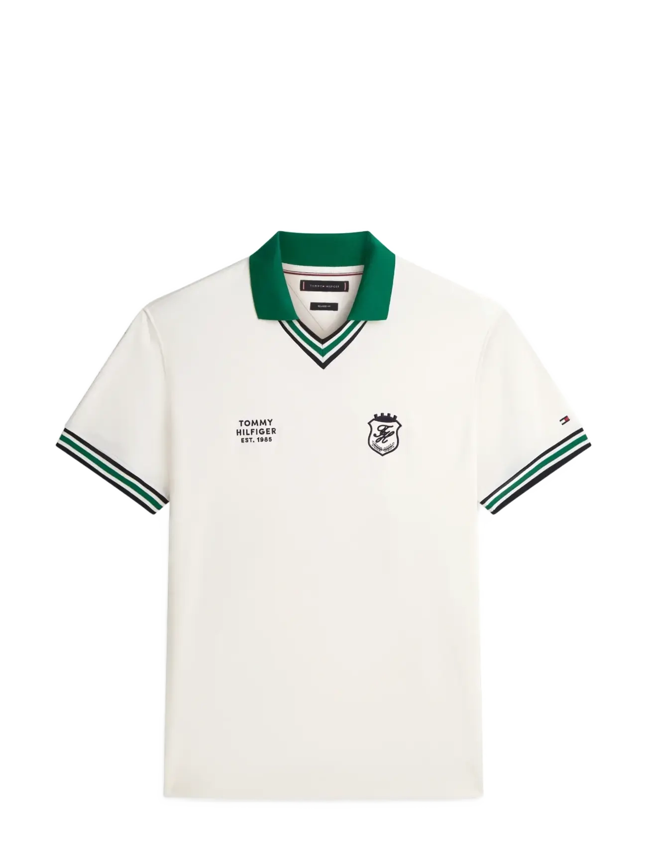 Tommy Hilfiger V NECK PIQUE RELAXED FIT POLO - Poloer - IVORY PETAL / green