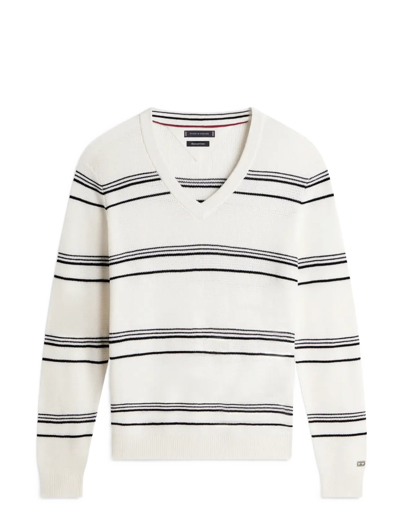 Tommy Hilfiger DC STRIPED V-NECK - Drabužiai - IVORY BLACK / white