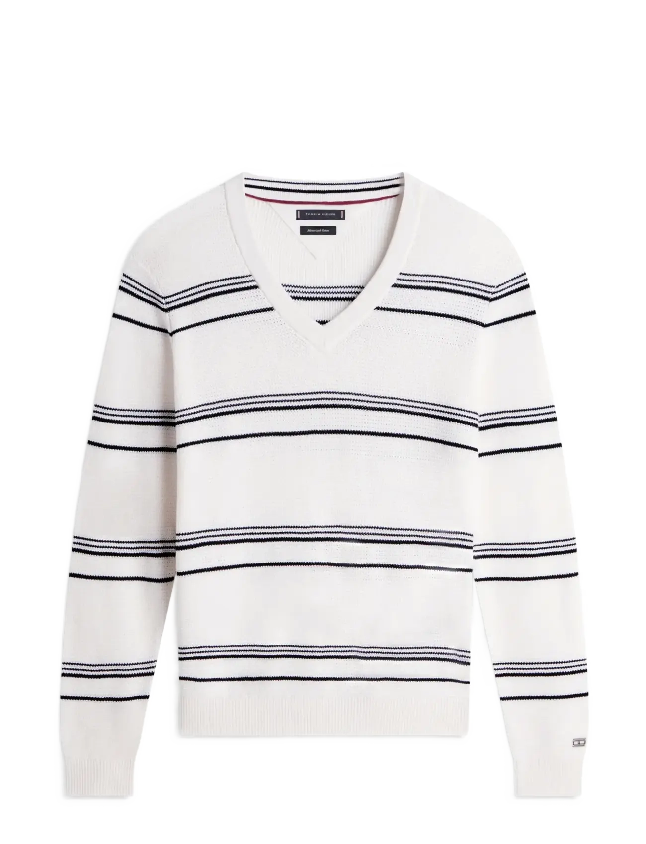 Tommy Hilfiger DC STRIPED V-NECK - V-Ausschnitt - IVORY BLACK / white