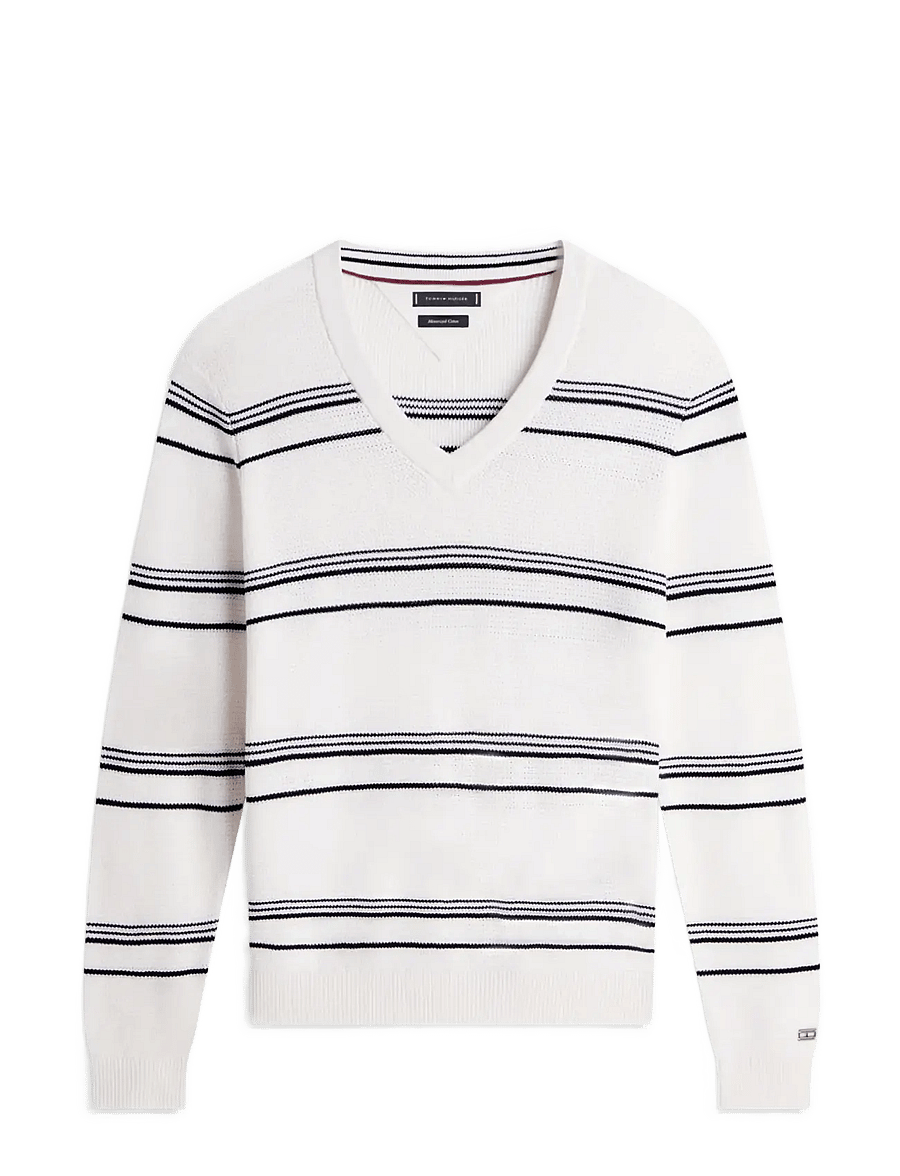 Tommy Hilfiger - DC STRIPED V-NECK - v-ringat - ivory black - 1