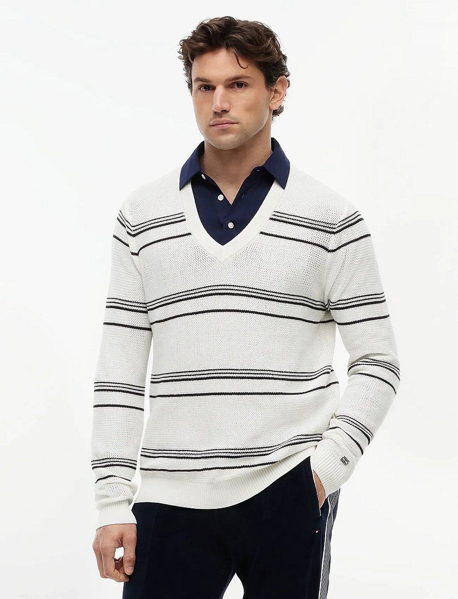 Tommy Hilfiger - DC STRIPED V-NECK - v-ringat - ivory black - 0