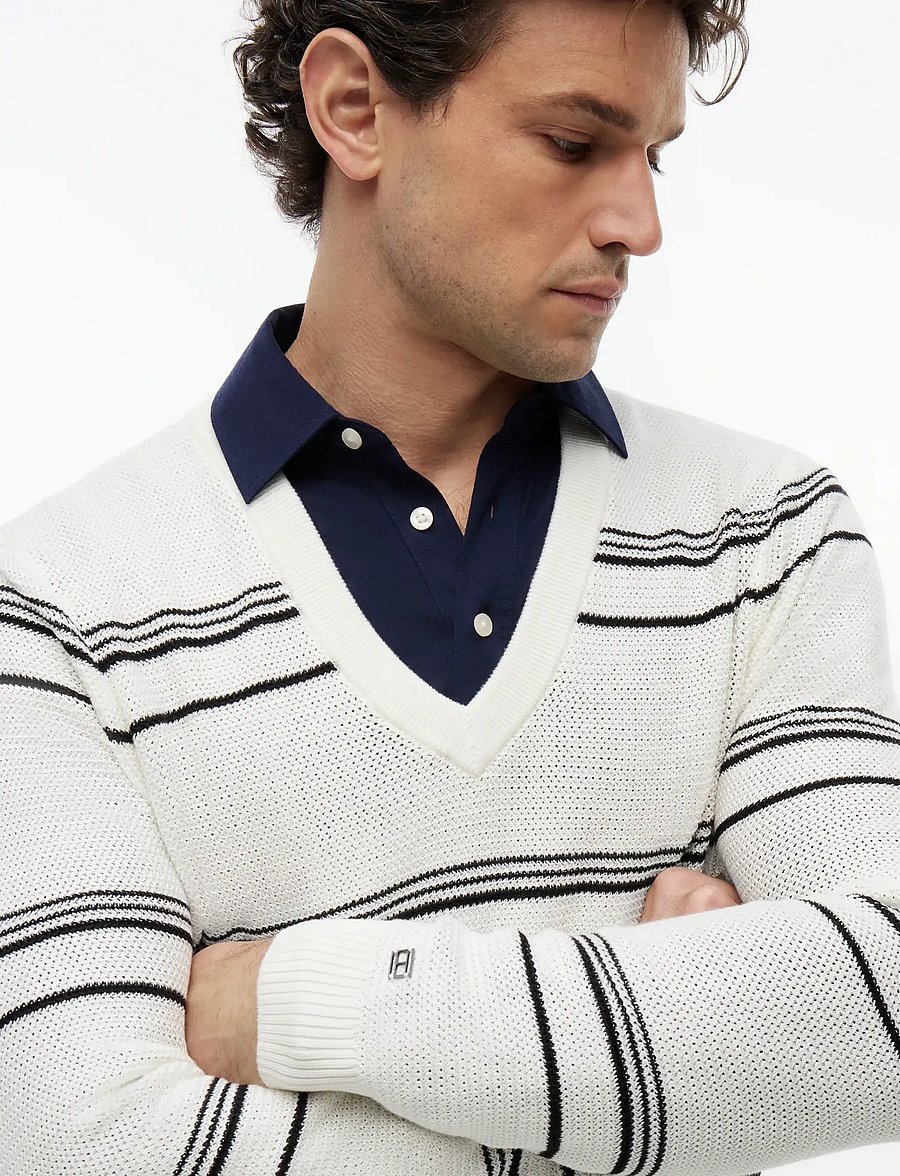 Tommy Hilfiger - DC STRIPED V-NECK - v-ringat - ivory black - 3