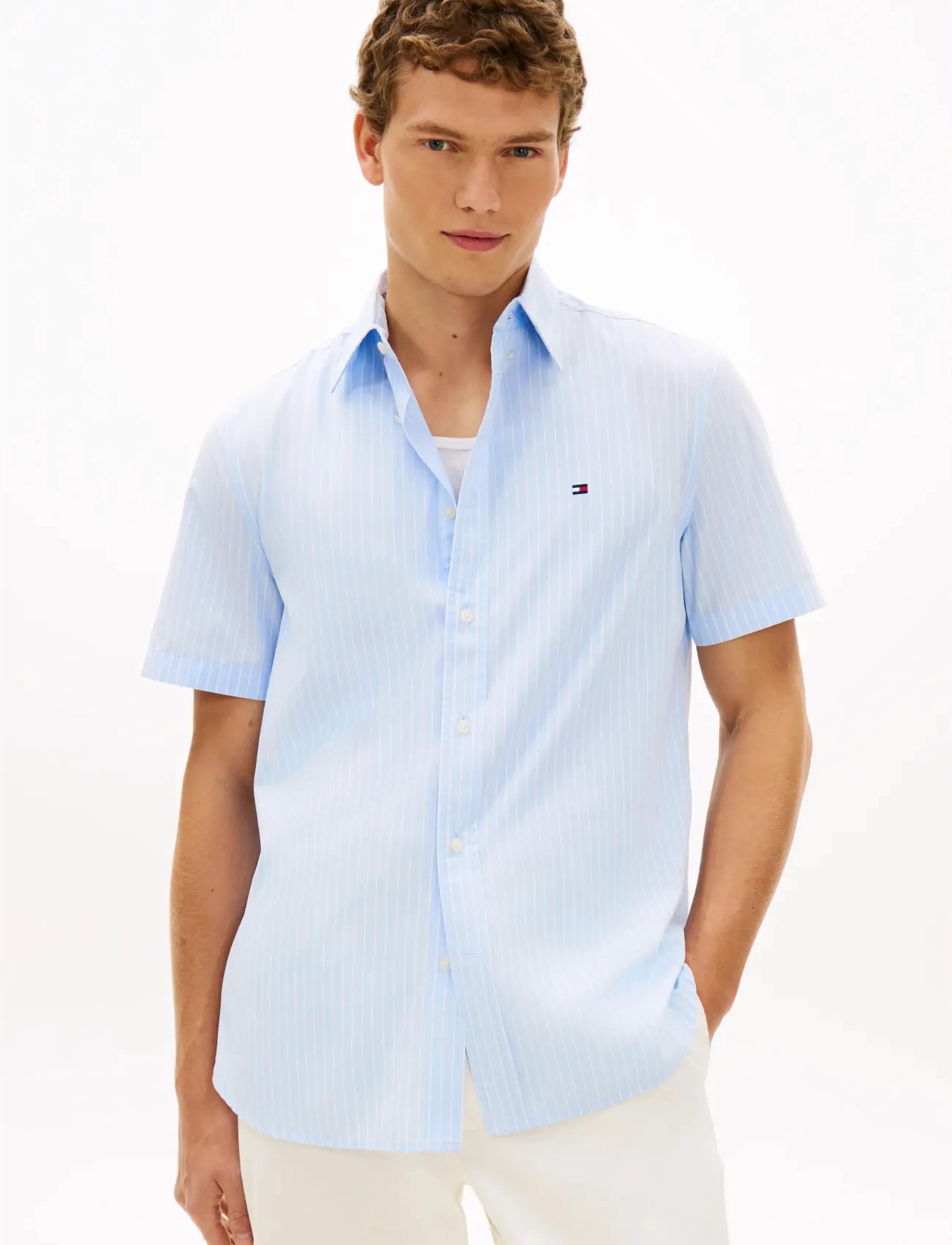 Tommy Hilfiger - FLEX POPLIN STP SS SHIRT - kortärmade skjortor - sweet blue stripe - 0