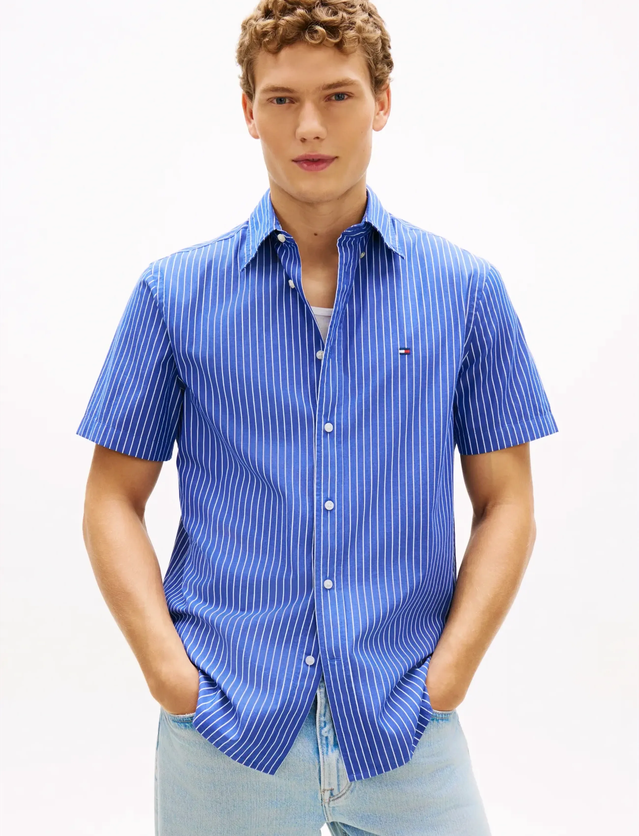 Tommy Hilfiger FLEX POPLIN STP SS SHIRT - Riided - WEDGE BLUE   STRIPE / blue