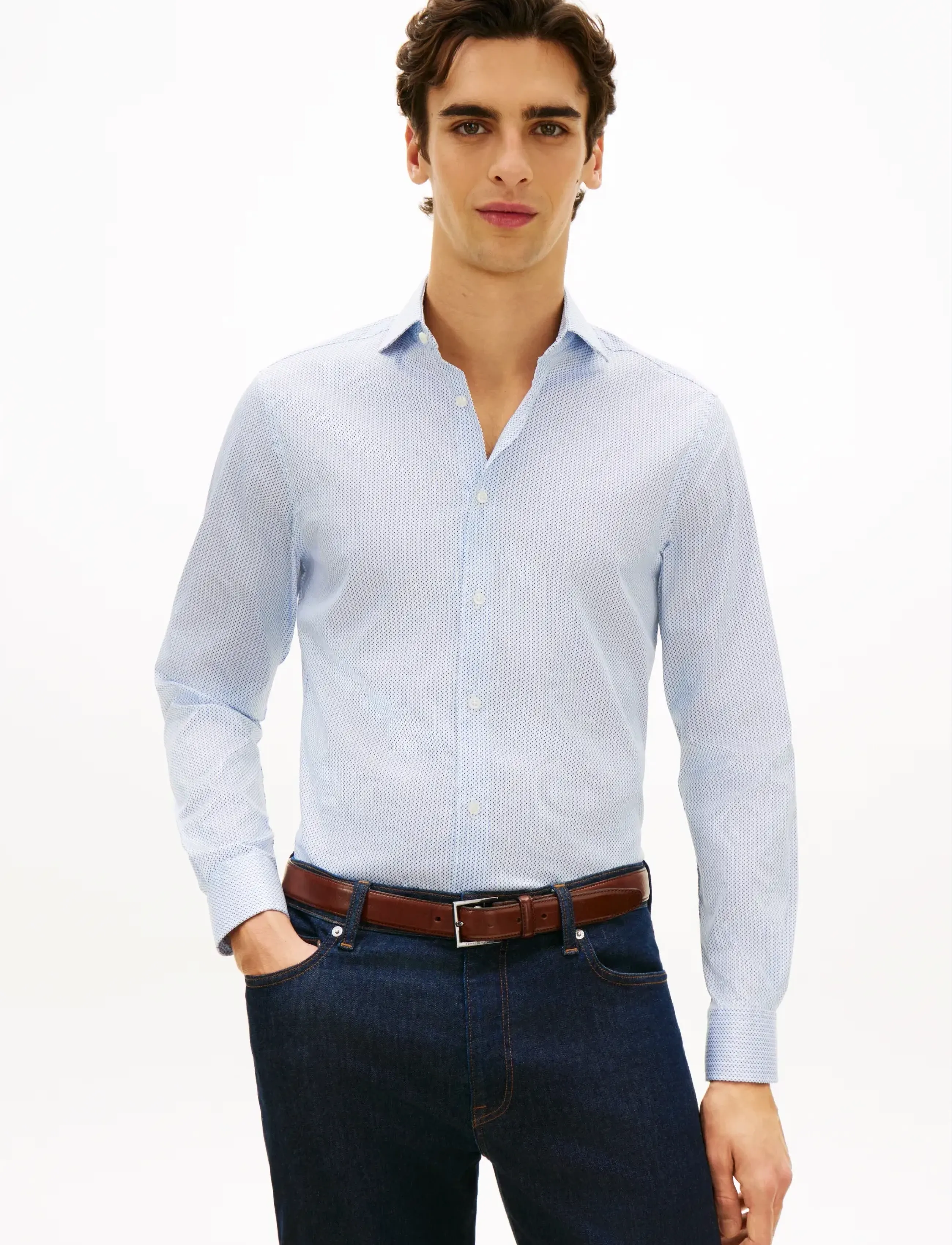 Tommy Hilfiger Dc Flex Collar Mini Texture, R/44, Blue, Skjorter > Afslappet Shirts, Herre