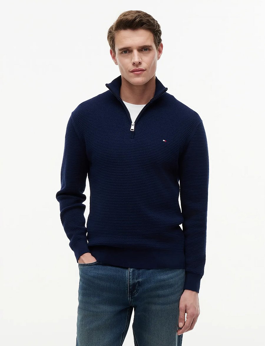 Tommy Hilfiger - SEASONAL STRUCTURE ZIP MOCK - half zip-tröjor - carbon navy - 0