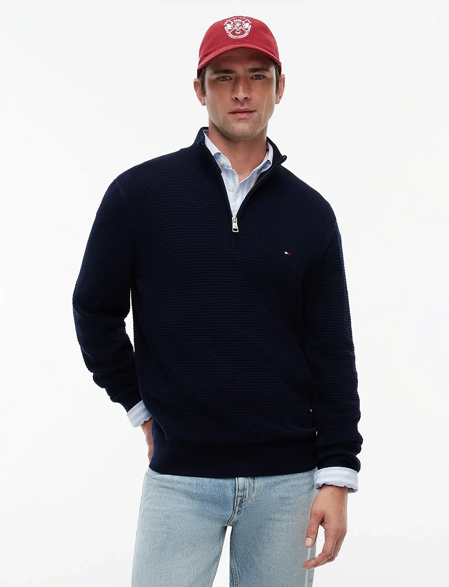 Tommy Hilfiger - SEASONAL STRUCTURE ZIP MOCK - pullover mit halbem reißverschluss - desert sky - 0