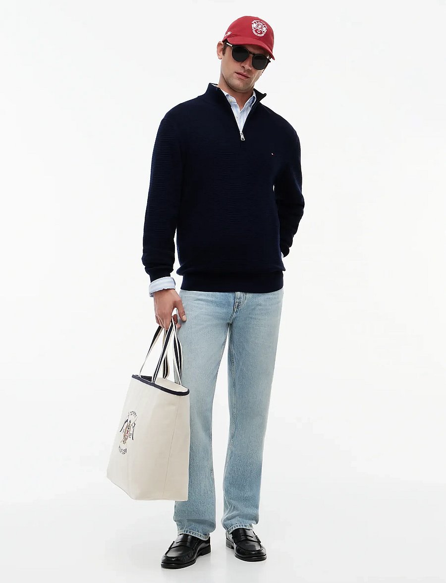 Tommy Hilfiger - SEASONAL STRUCTURE ZIP MOCK - pullover mit halbem reißverschluss - desert sky - 4