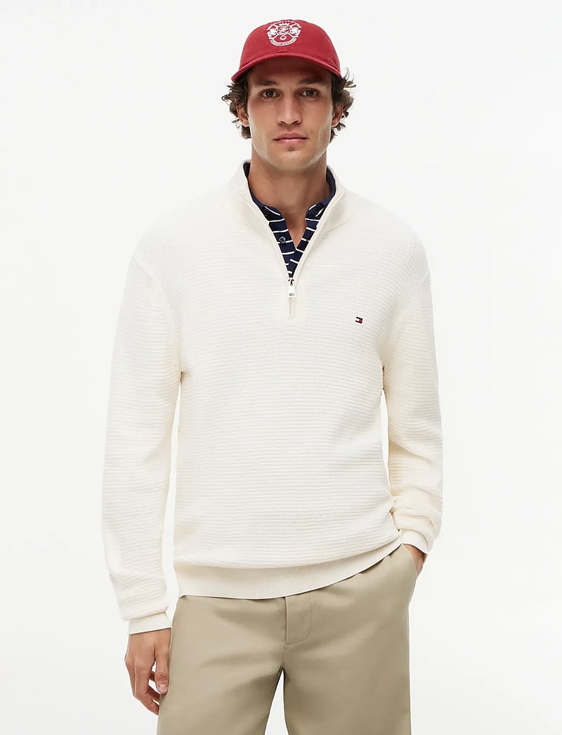 Tommy Hilfiger - SEASONAL STRUCTURE ZIP MOCK - pullover mit halbem reißverschluss - ivory petal - 0