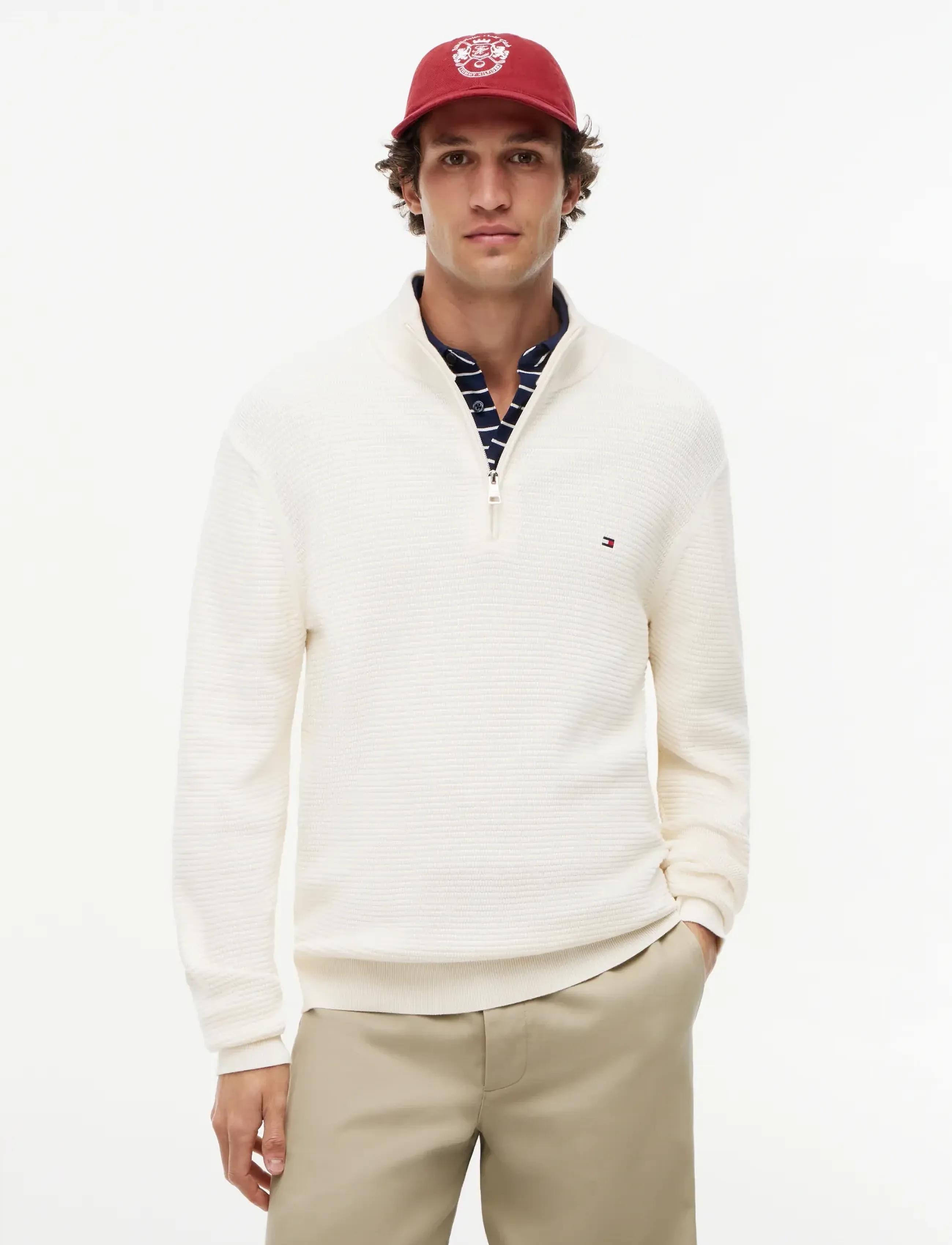 Tommy Hilfiger SEASONAL STRUCTURE ZIP MOCK - Tommy Hilfiger - IVORY PETAL / white