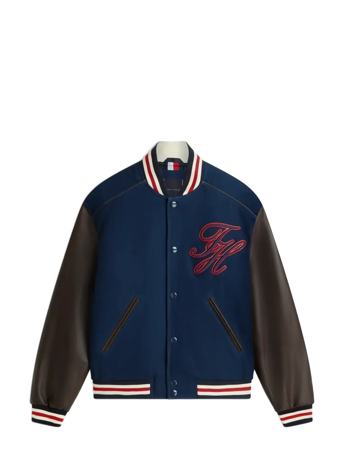 TOMMY HILFIGER Leder Varsity Jacke Navy - M - Herren
